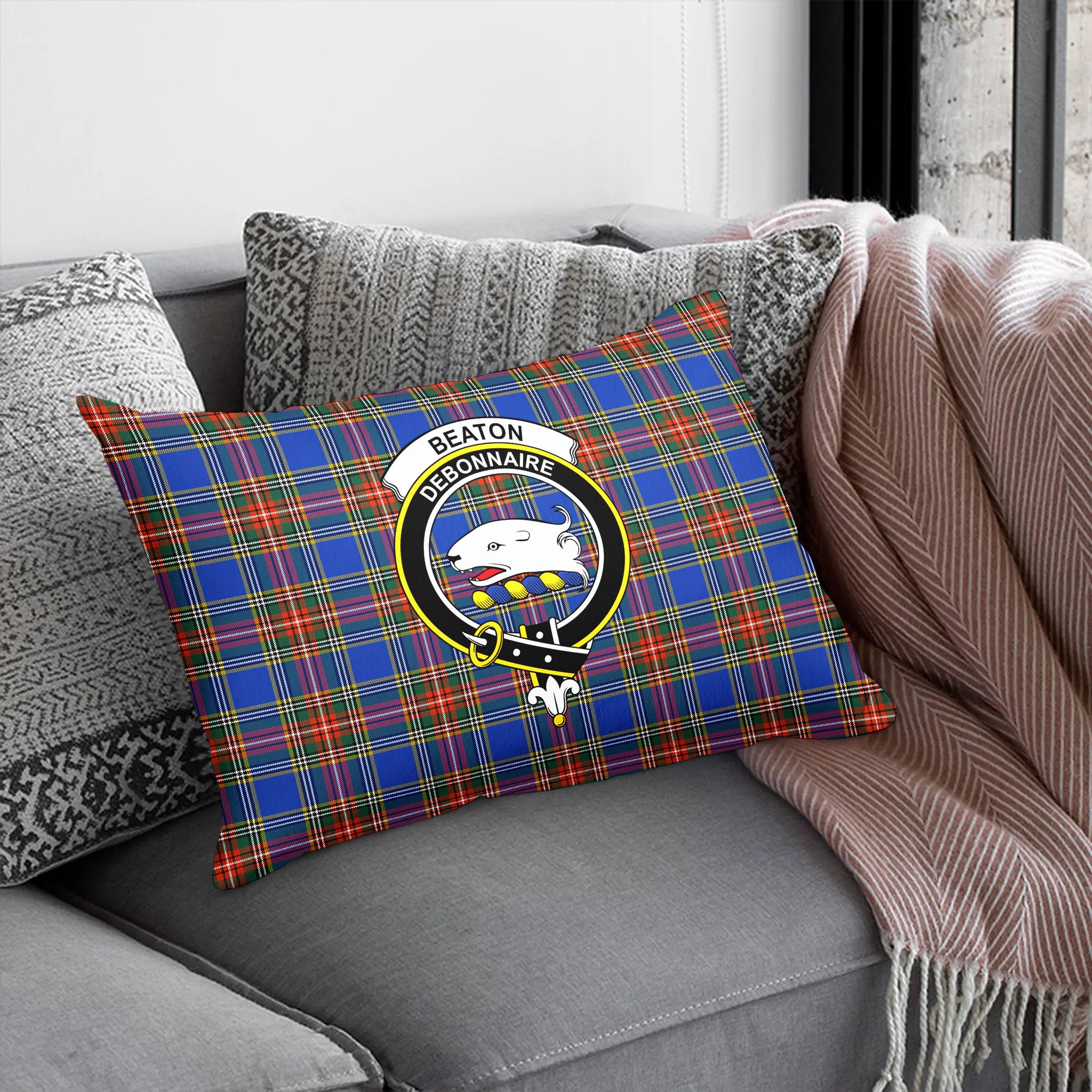 Beaton Ancient Tartan Crest Pillow Cover