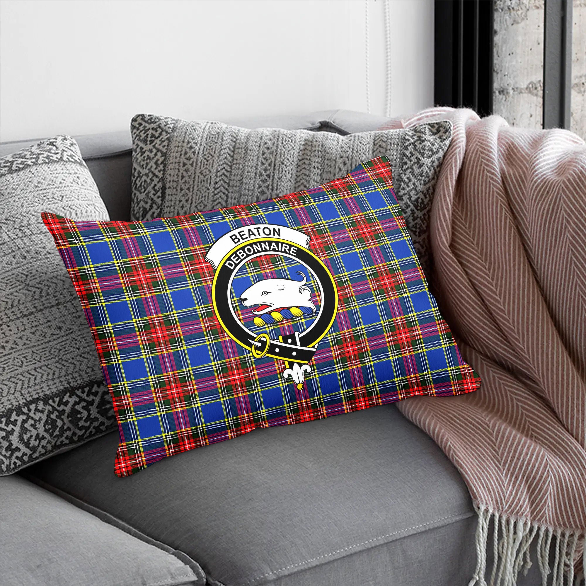 Beaton Modern Tartan Crest Pillow Cover