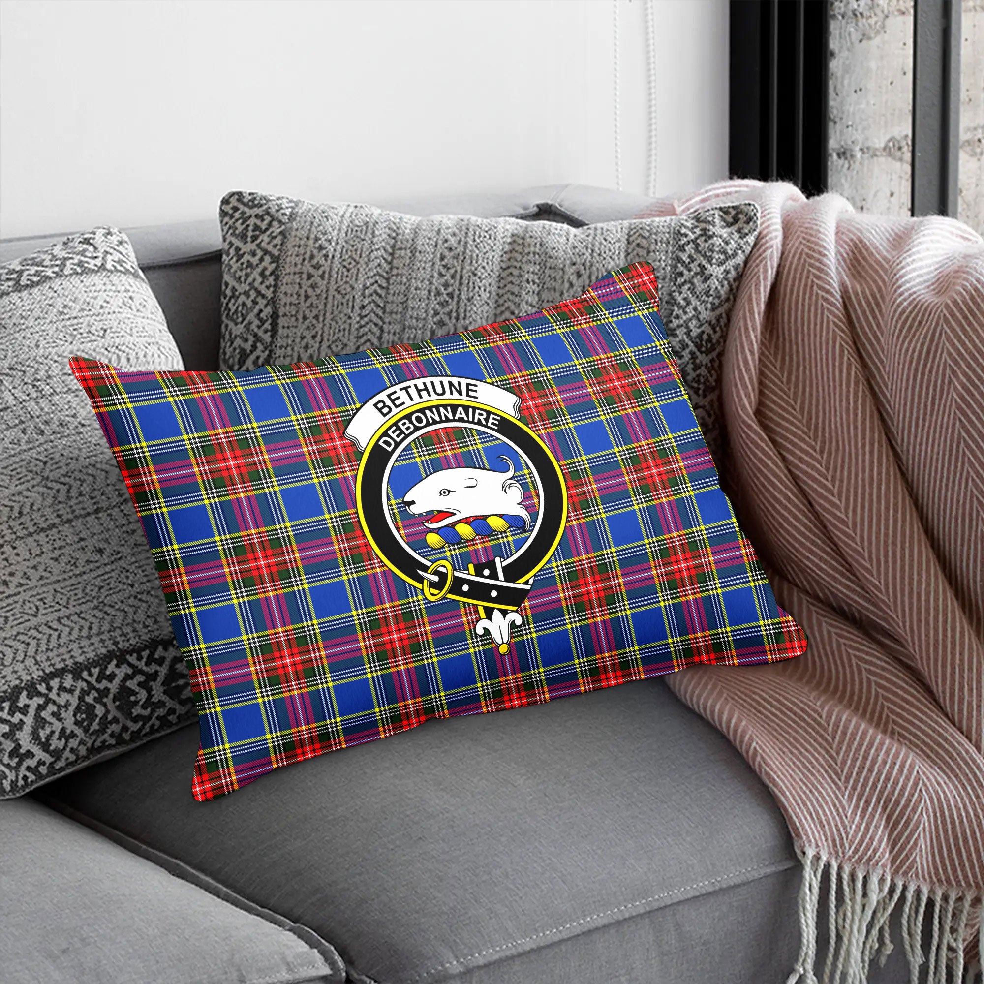 Bethune Modern Tartan Crest Pillow Cover