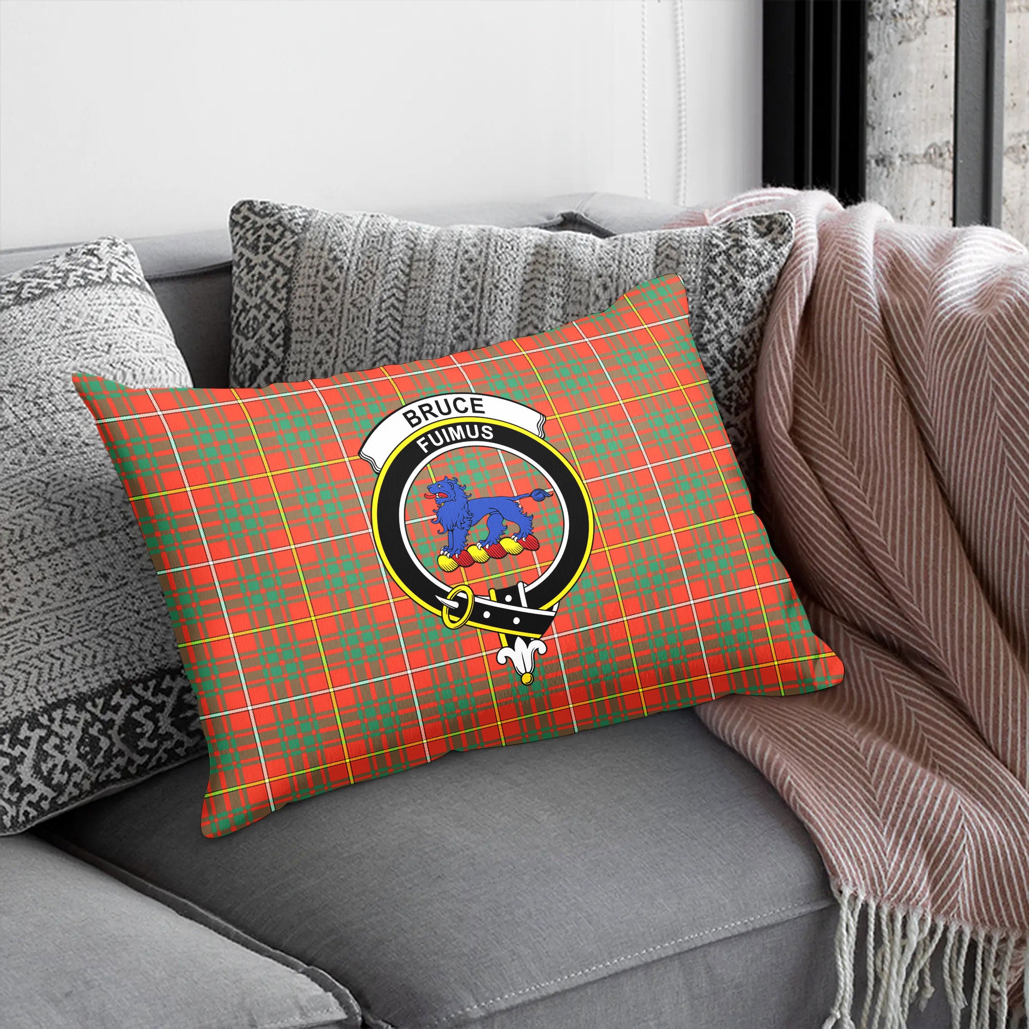 Bruce Ancient Tartan Crest Pillow Cover