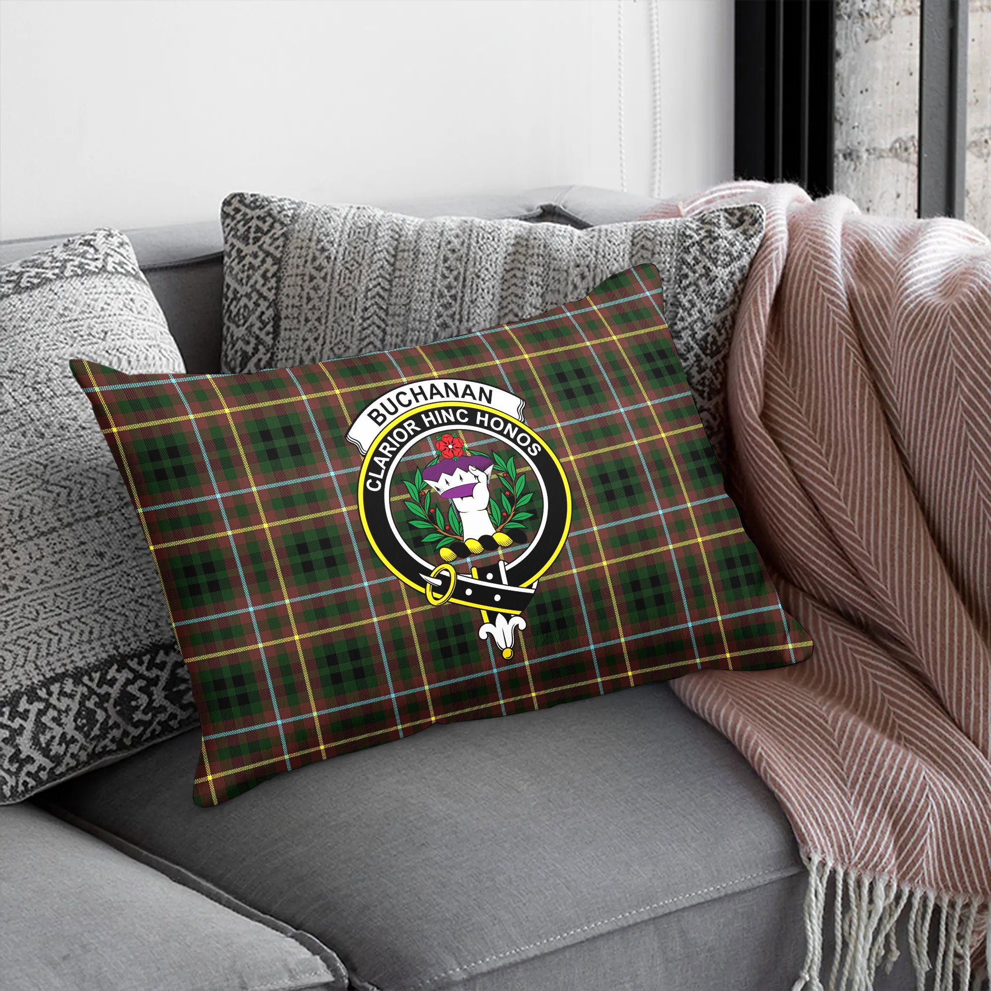 Buchanan Hunting Tartan Crest Pillow Cover