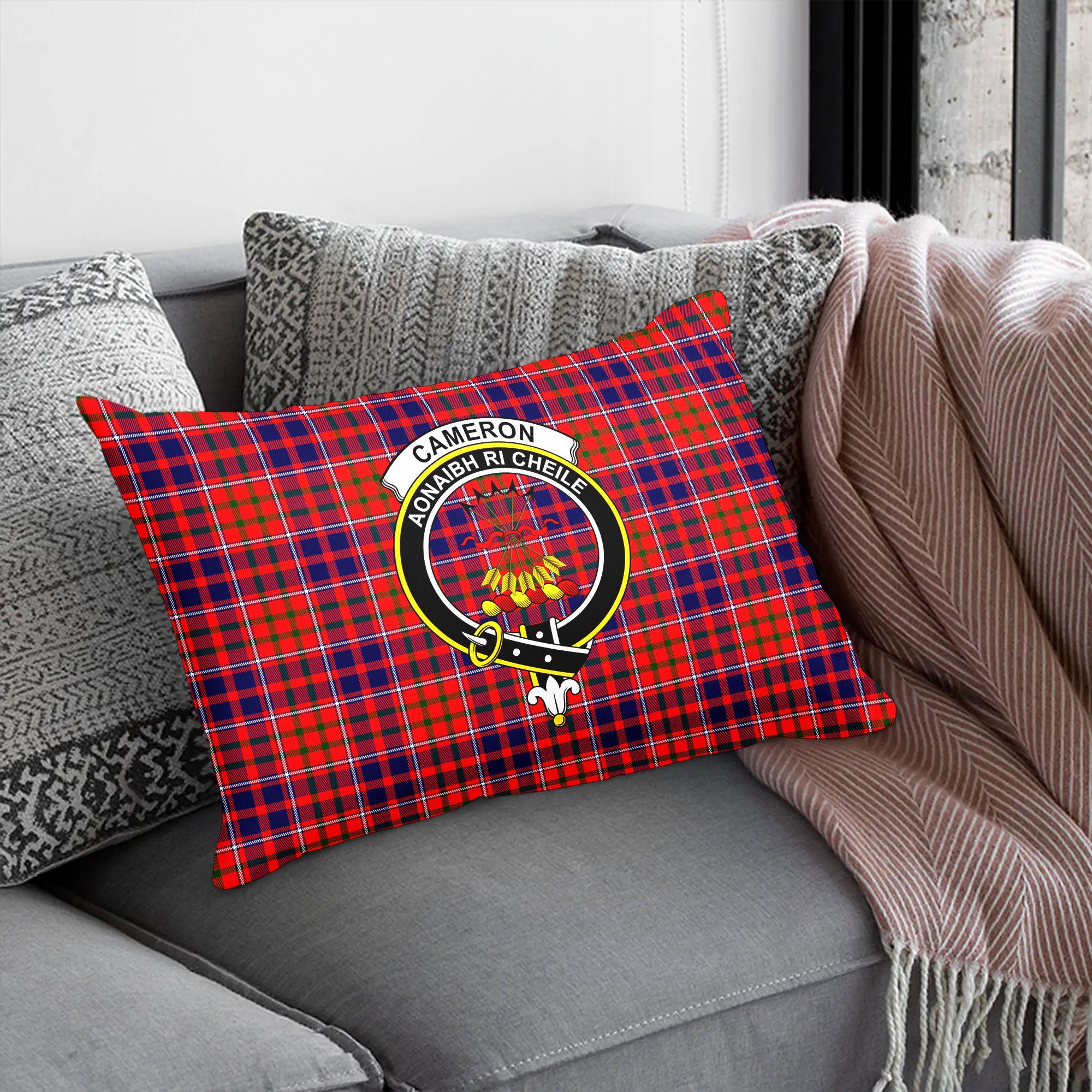 Cameron of Lochiel Modern Tartan Crest Pillow Cover