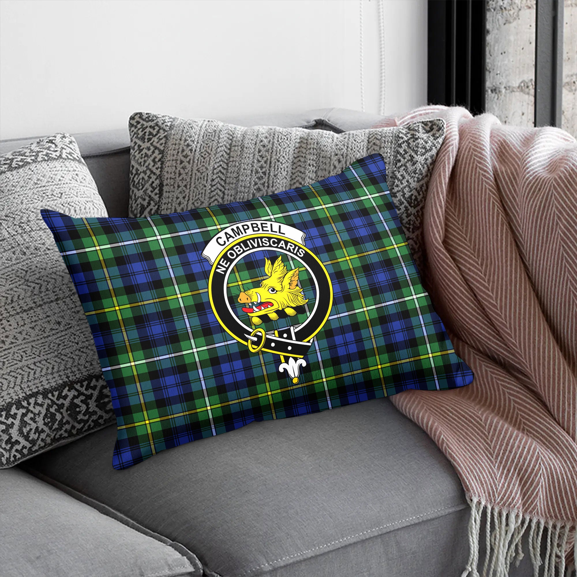 Campbell Argyll Ancient Tartan Crest Pillow Cover