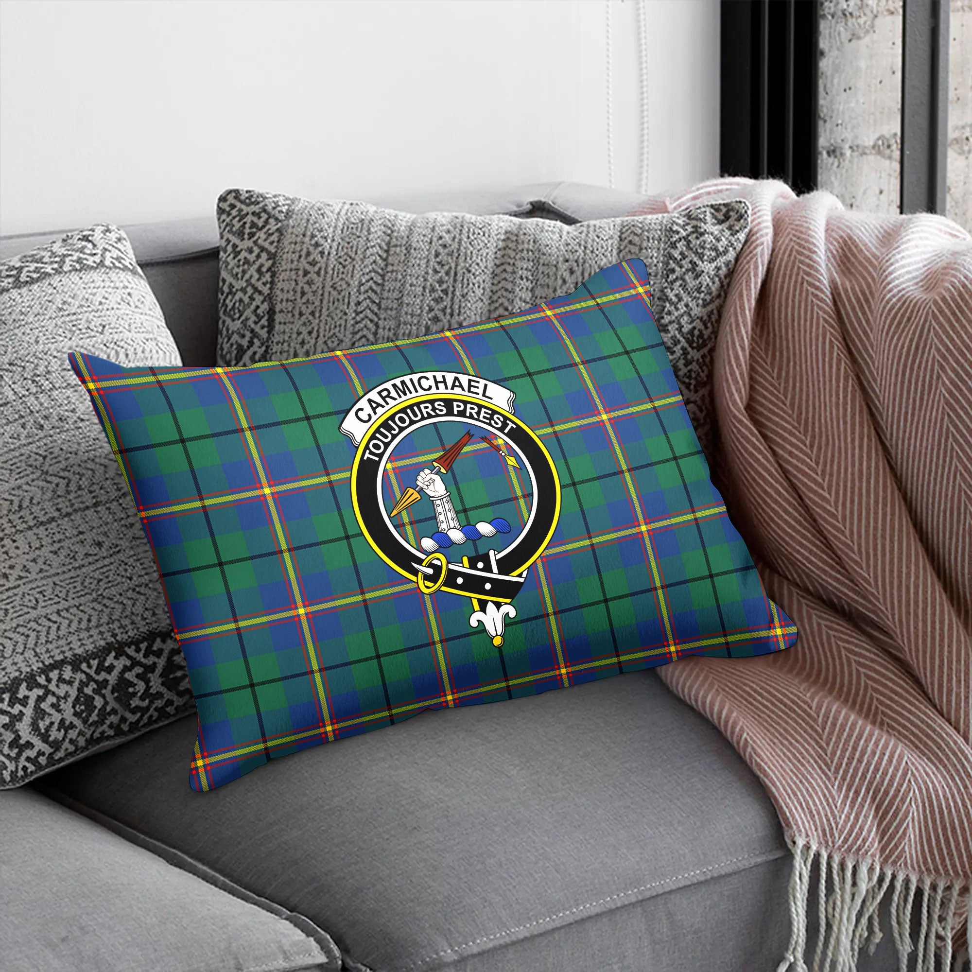 Carmichael Ancient Tartan Crest Pillow Cover