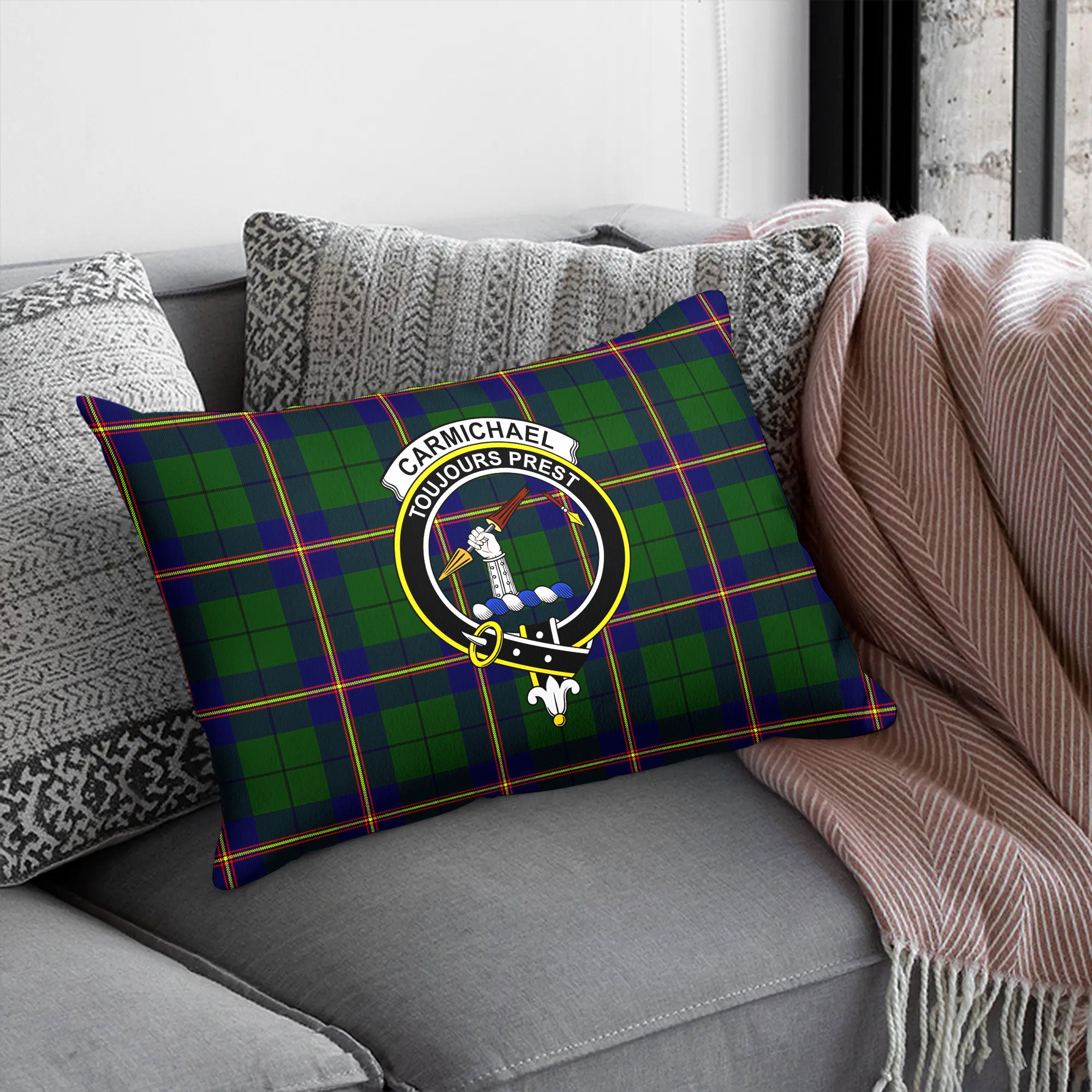 Carmichael Modern Tartan Crest Pillow Cover