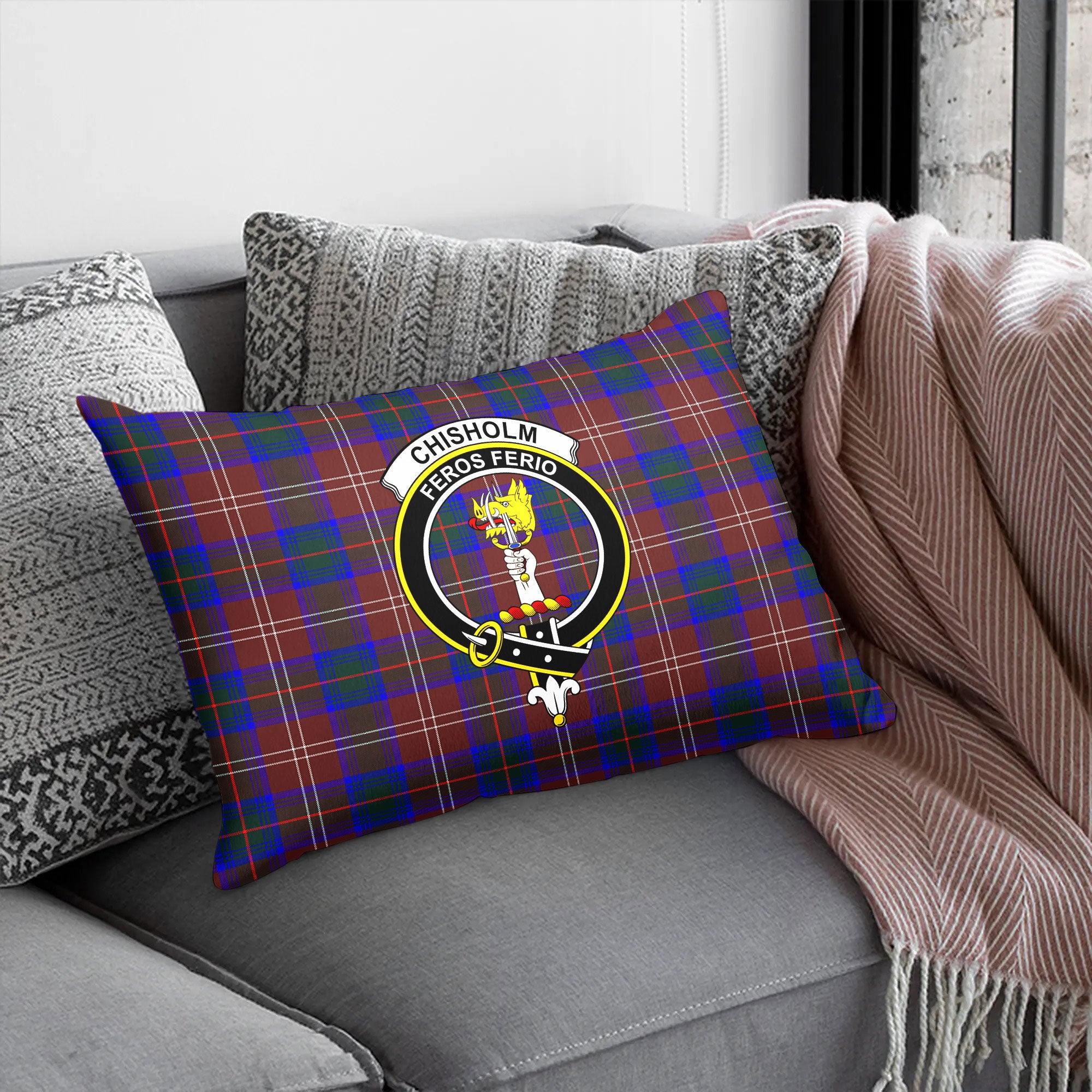 Chisholm Hunting Modern Tartan Crest Pillow Cover