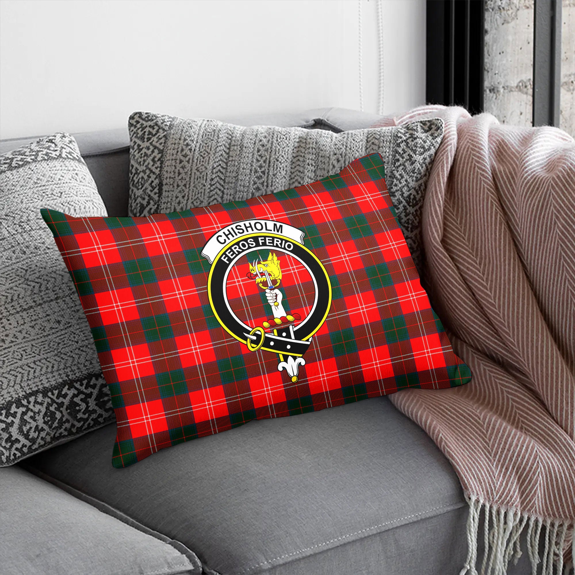 Chisholm Modern Tartan Crest Pillow Cover