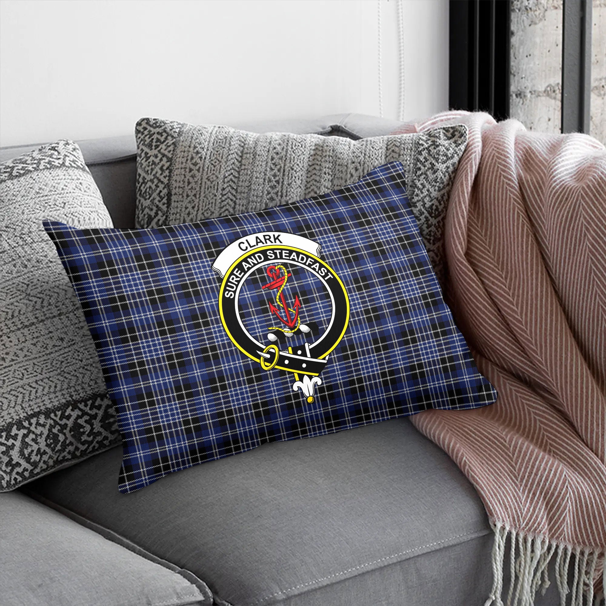 Clark Modern Tartan Crest Pillow Cover