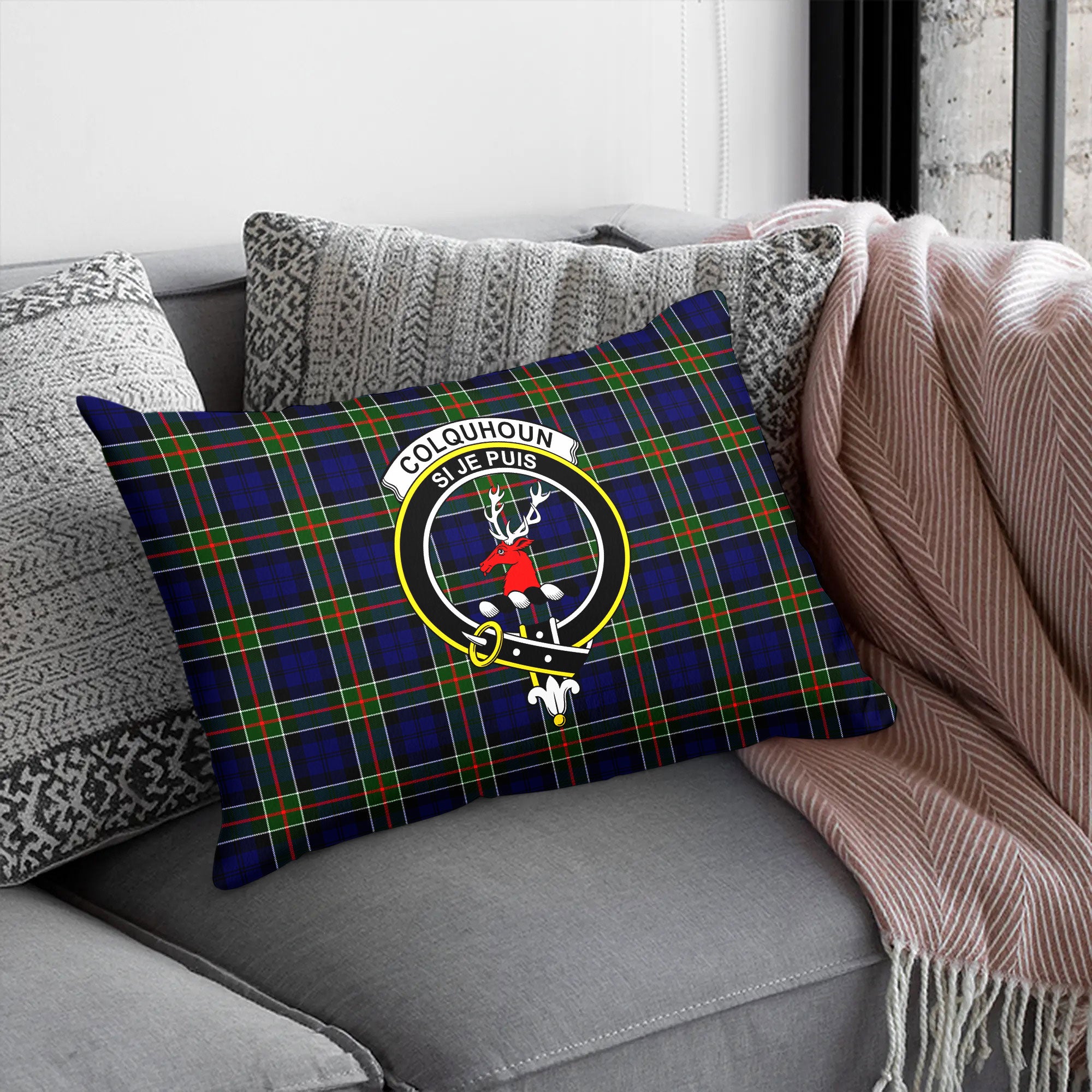 Colquhoun Modern Tartan Crest Pillow Cover