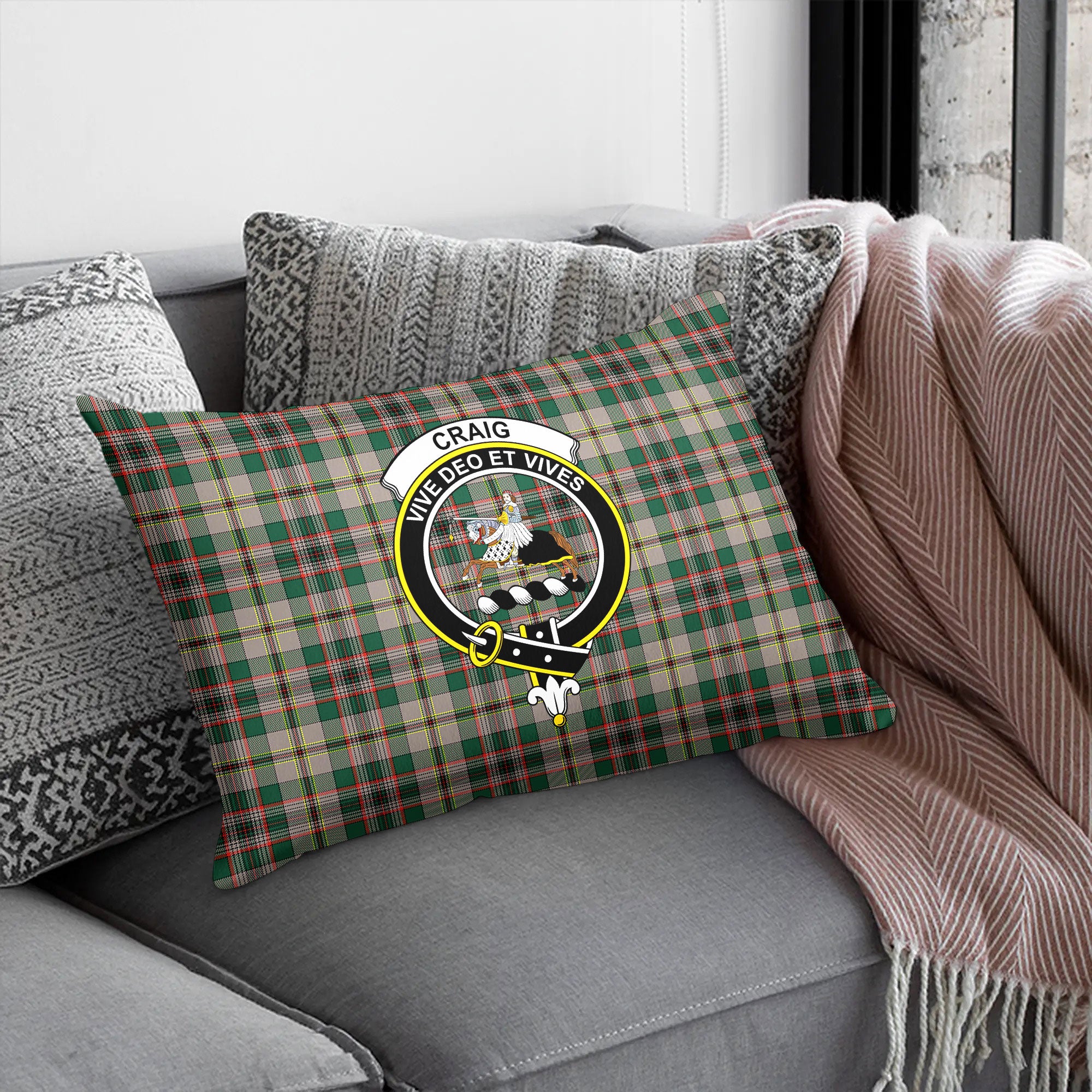 Craig Ancient Tartan Crest Pillow Cover