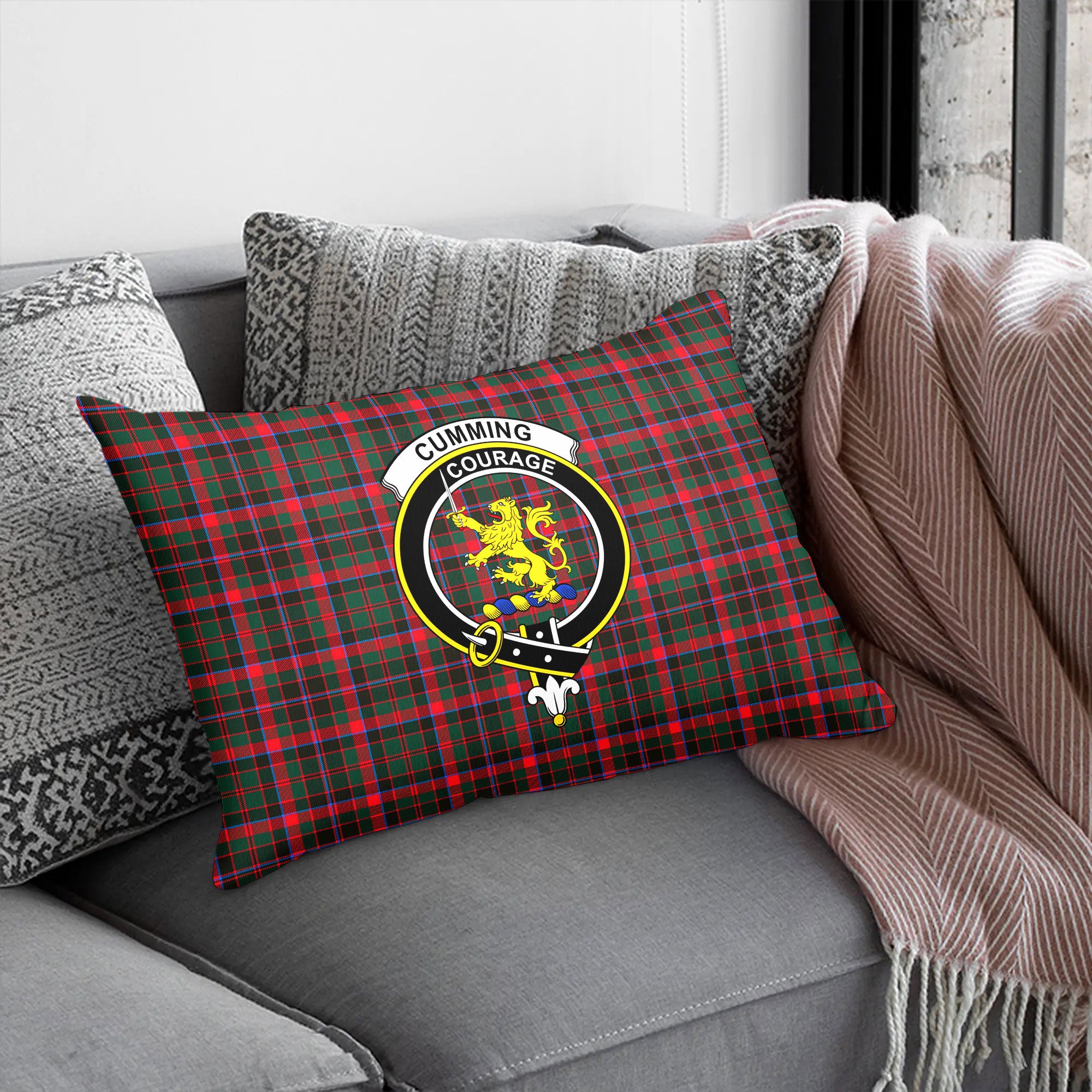 Cumming Hunting Modern Tartan Crest Pillow Cover