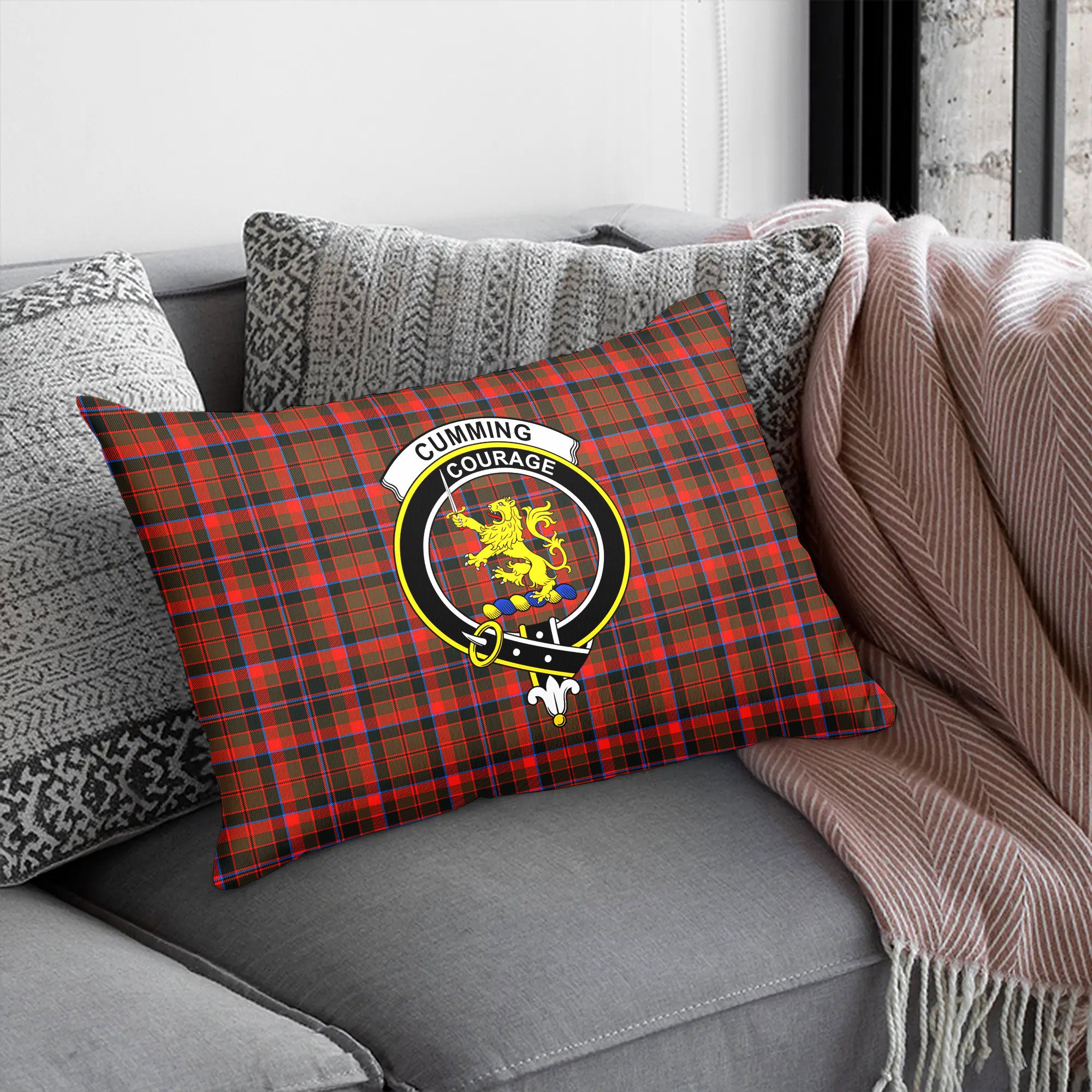 Cumming Hunting Weathered Tartan Crest Pillow Cover