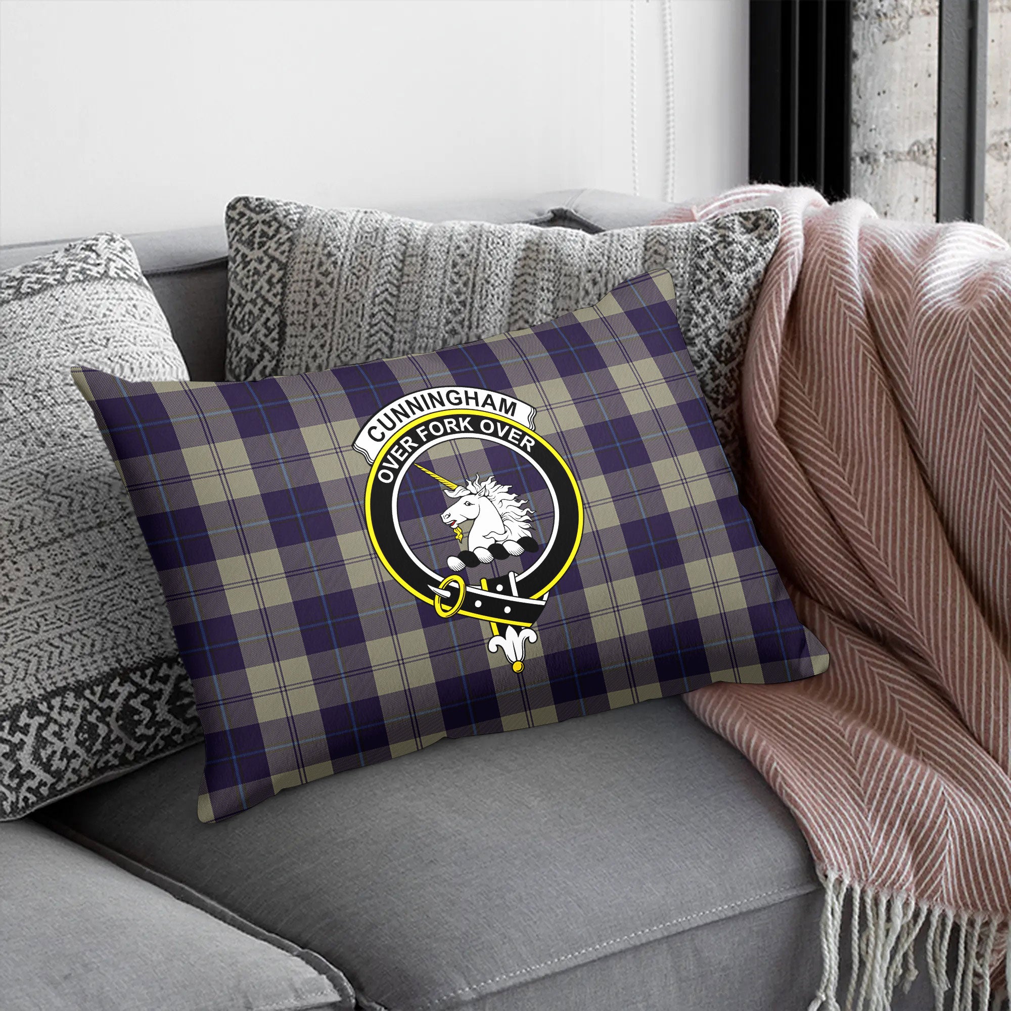 Cunningham Dress Blue Dancers Tartan Crest Pillow Cover