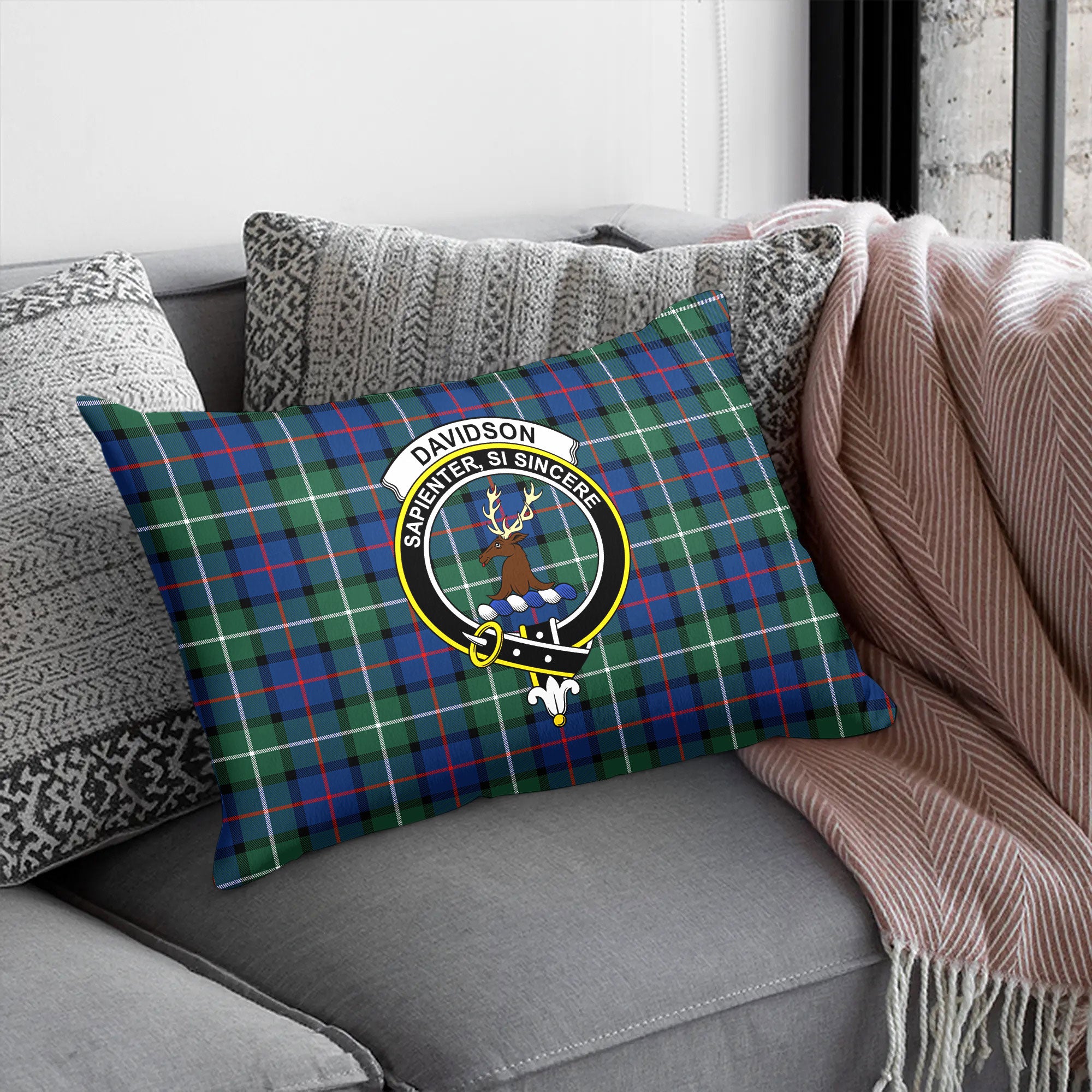 Davidson of Tulloch Tartan Crest Pillow Cover