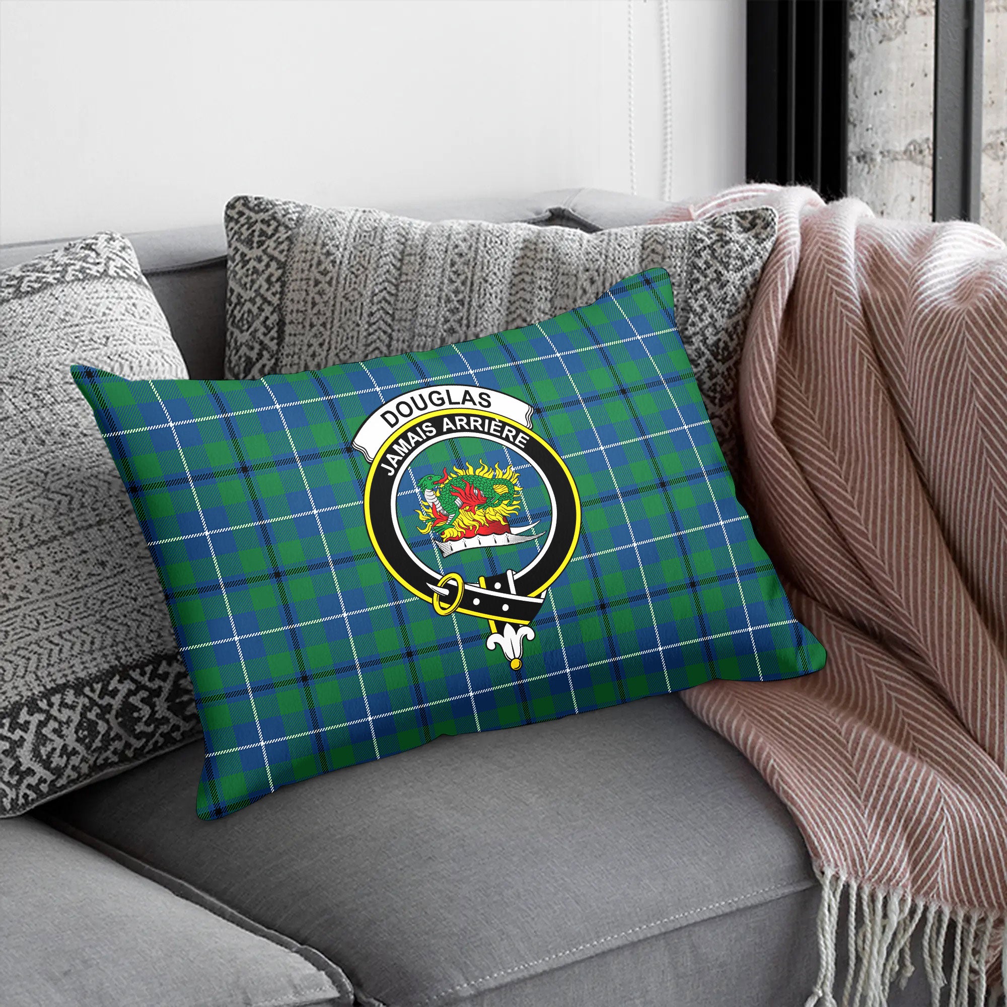 Douglas Ancient Tartan Crest Pillow Cover