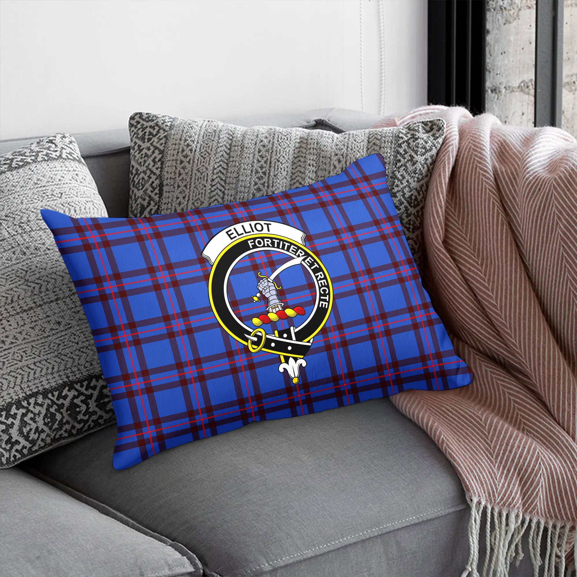 Elliot Modern Tartan Crest Pillow Cover