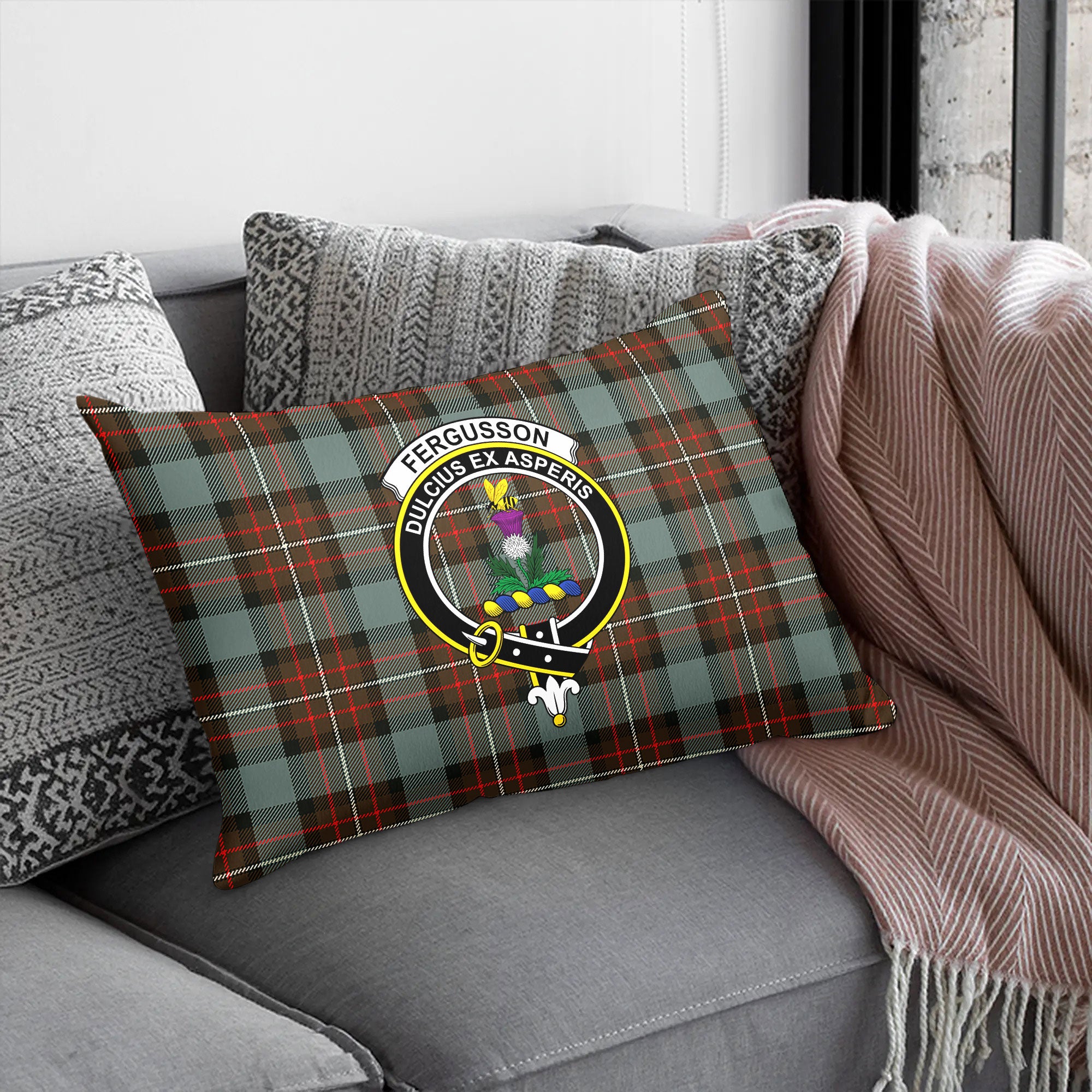 Fergusson Weathered Tartan Crest Pillow Cover