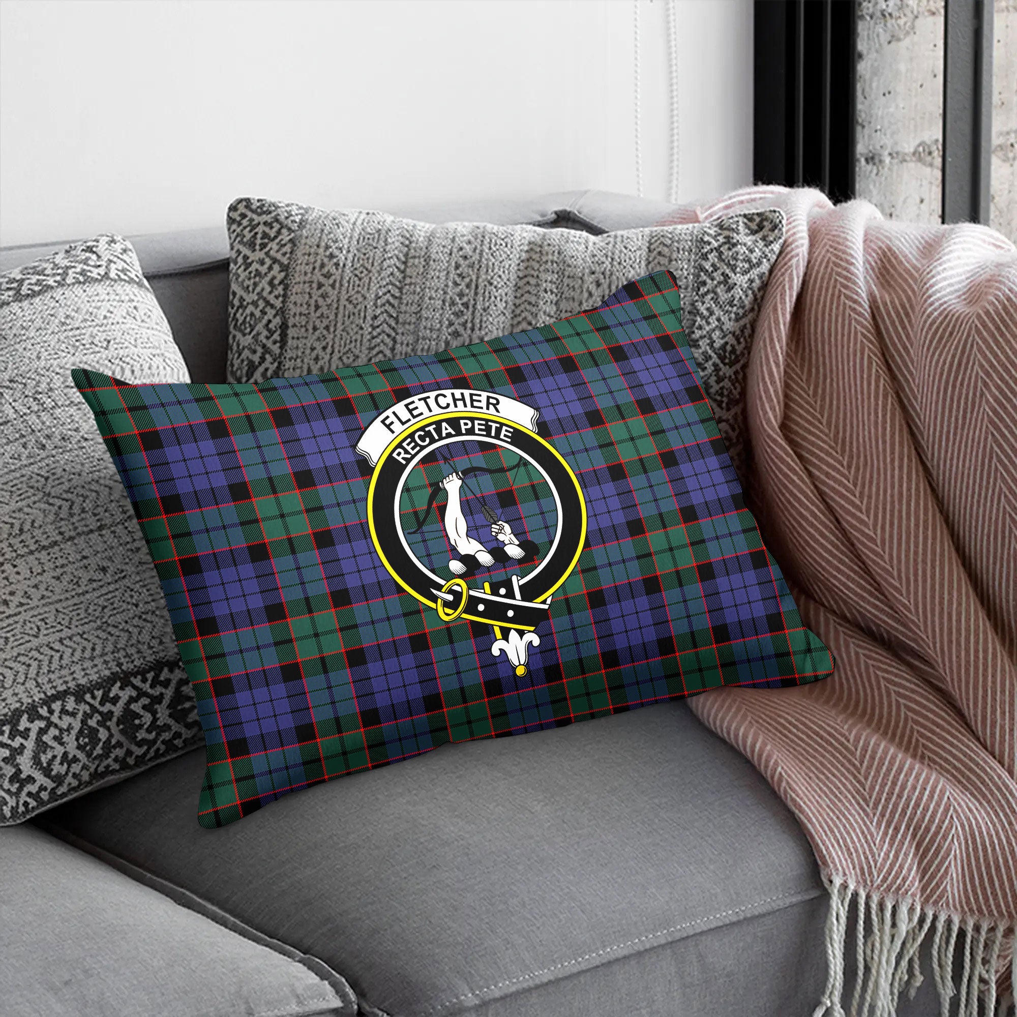 Fletcher Modern Tartan Crest Pillow Cover