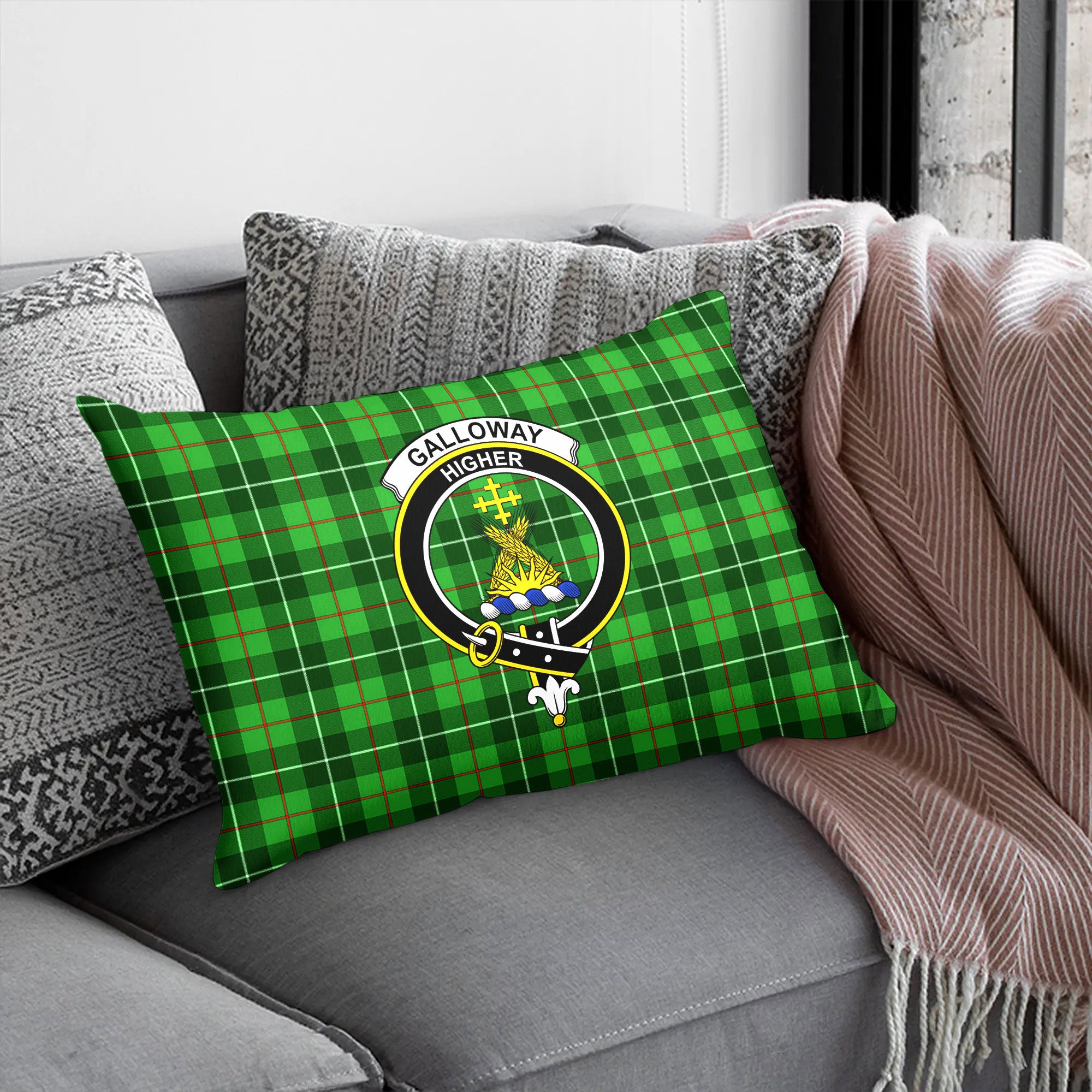 Galloway District Tartan Crest Pillow Cover