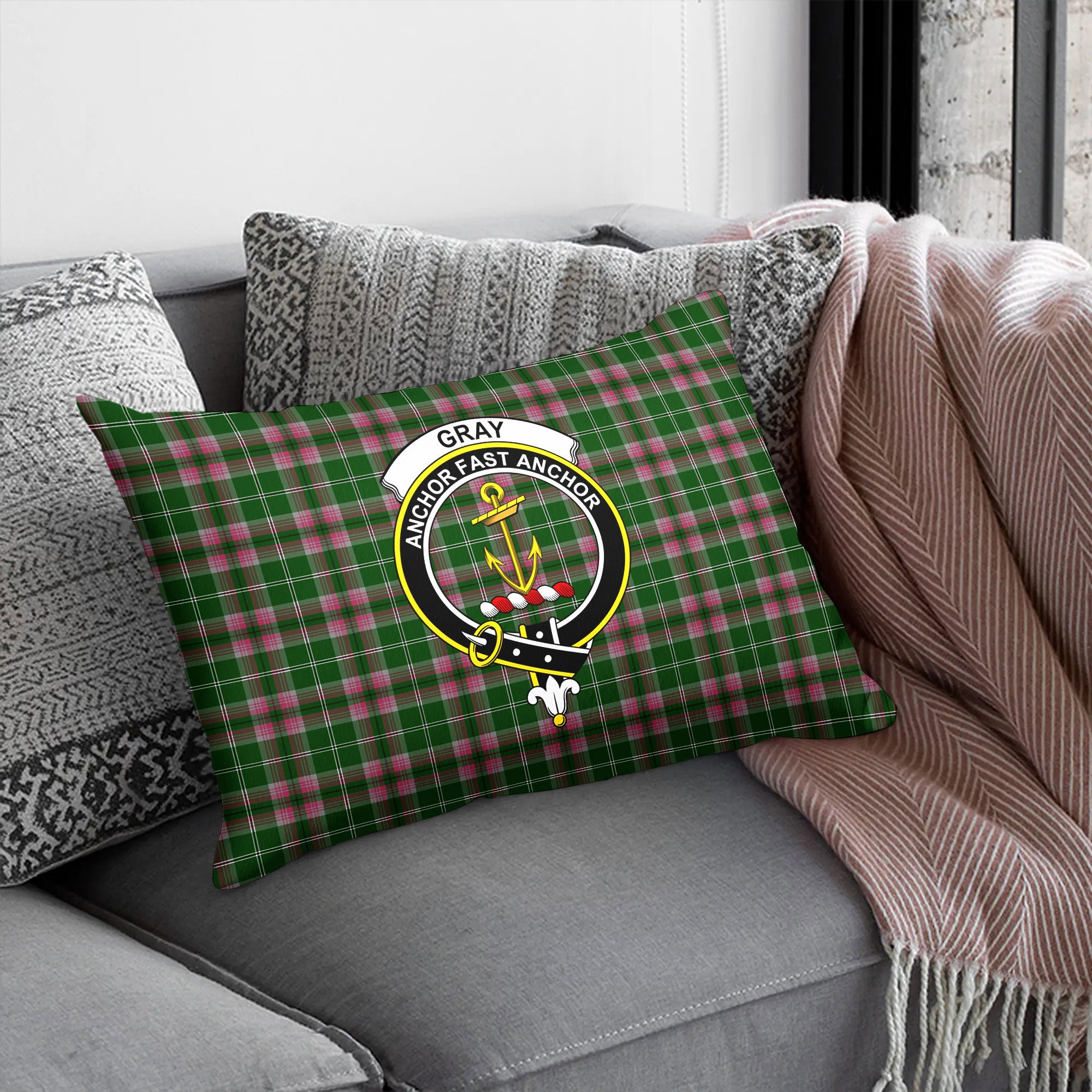 Gray Hunting Tartan Crest Pillow Cover