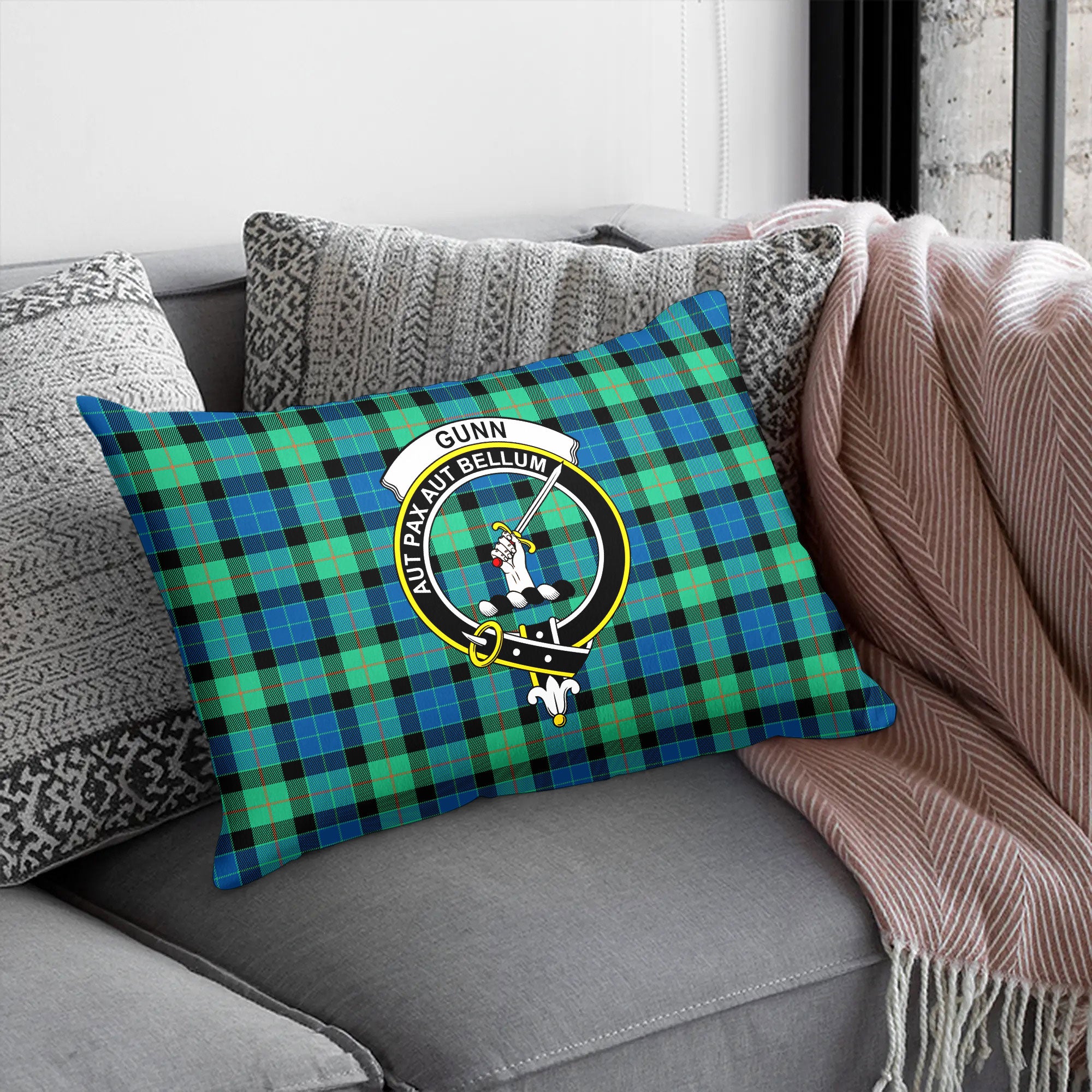 Gunn Ancient Tartan Crest Pillow Cover