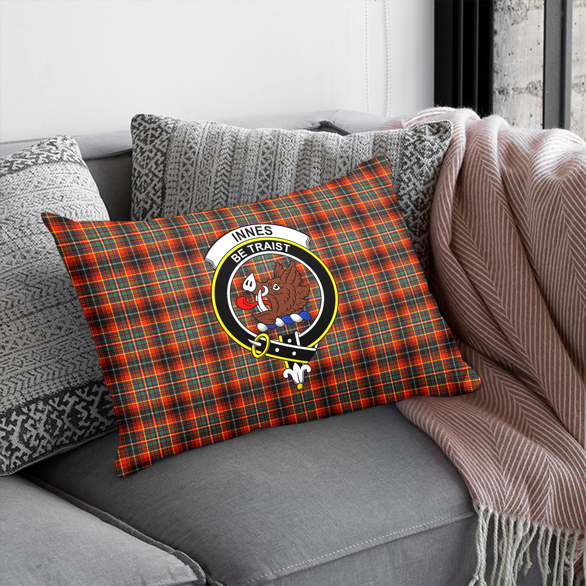 Innes Ancient Tartan Crest Pillow Cover