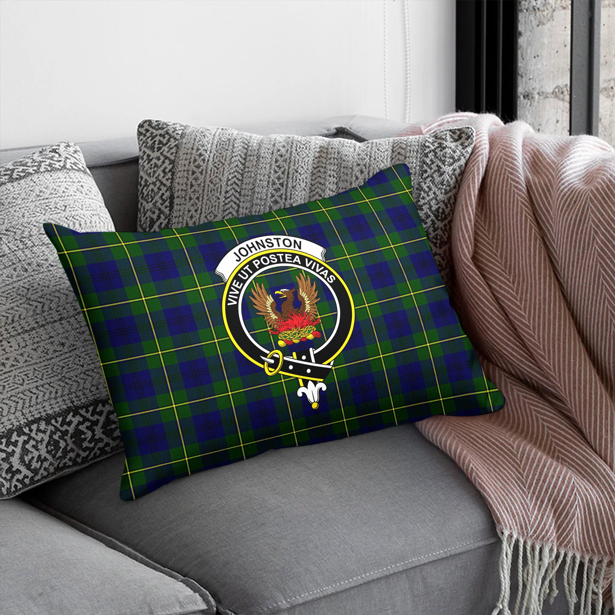 Johnston of Caskieben Tartan Crest Pillow Cover