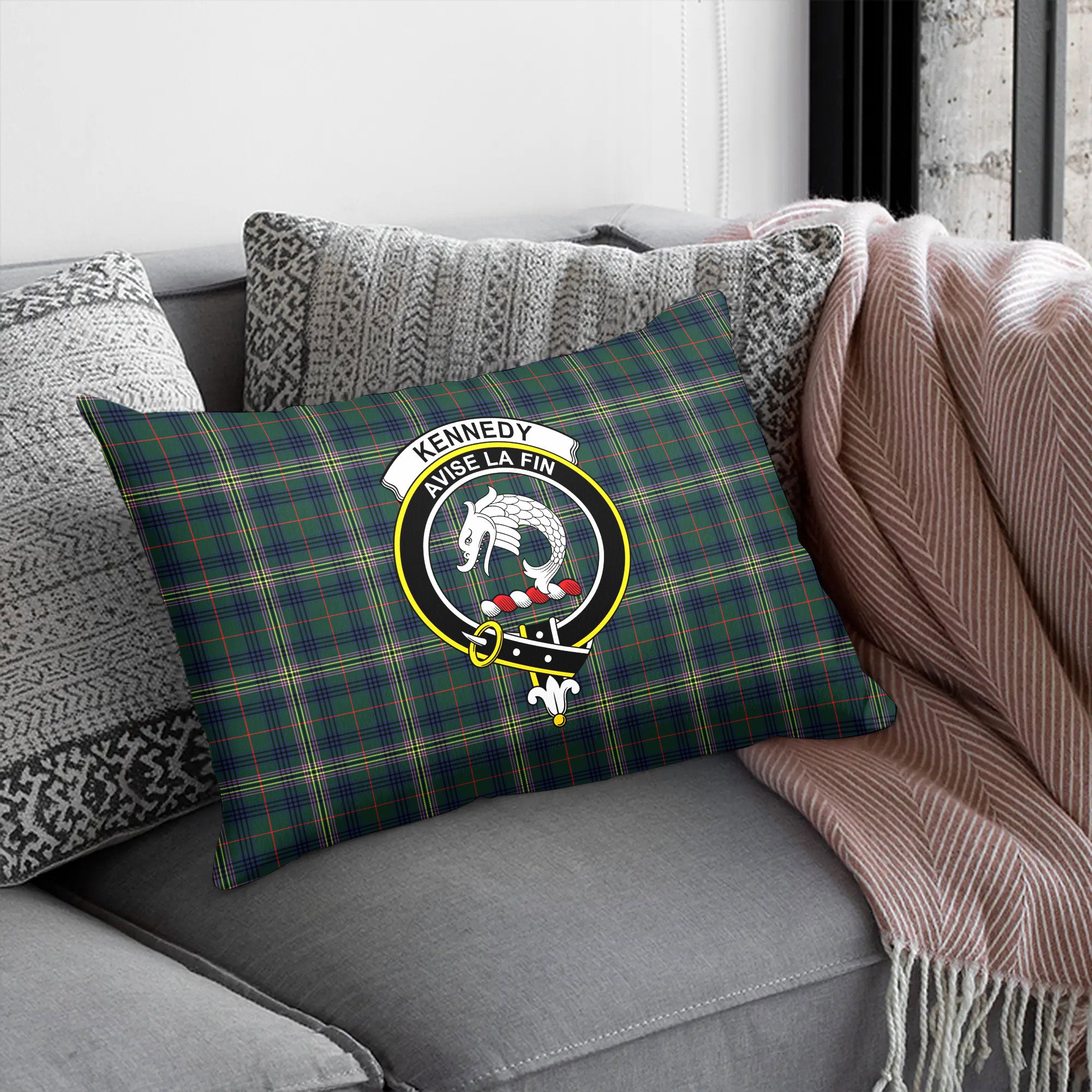 Kennedy Modern Tartan Crest Pillow Cover