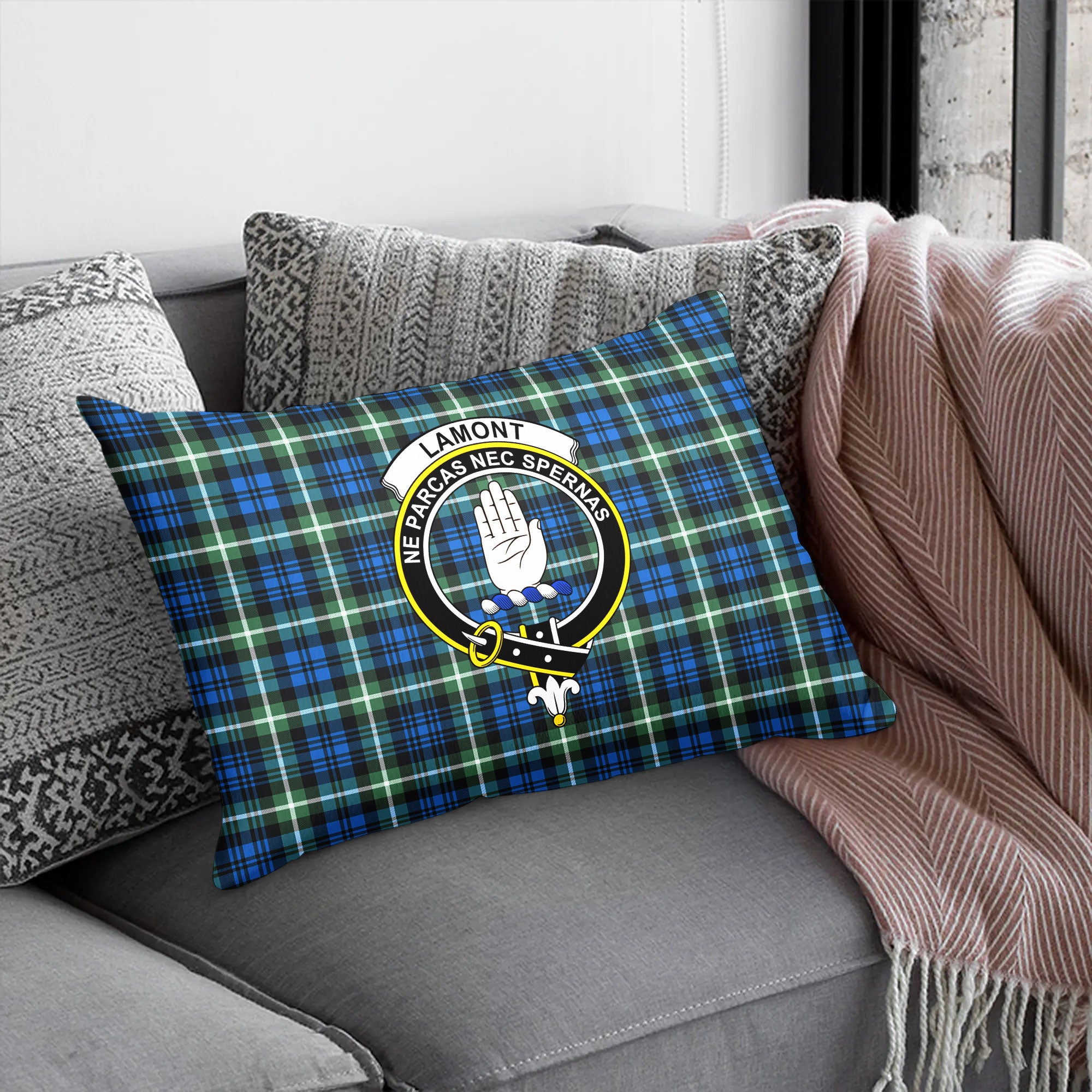 Lamont Ancient Tartan Crest Pillow Cover