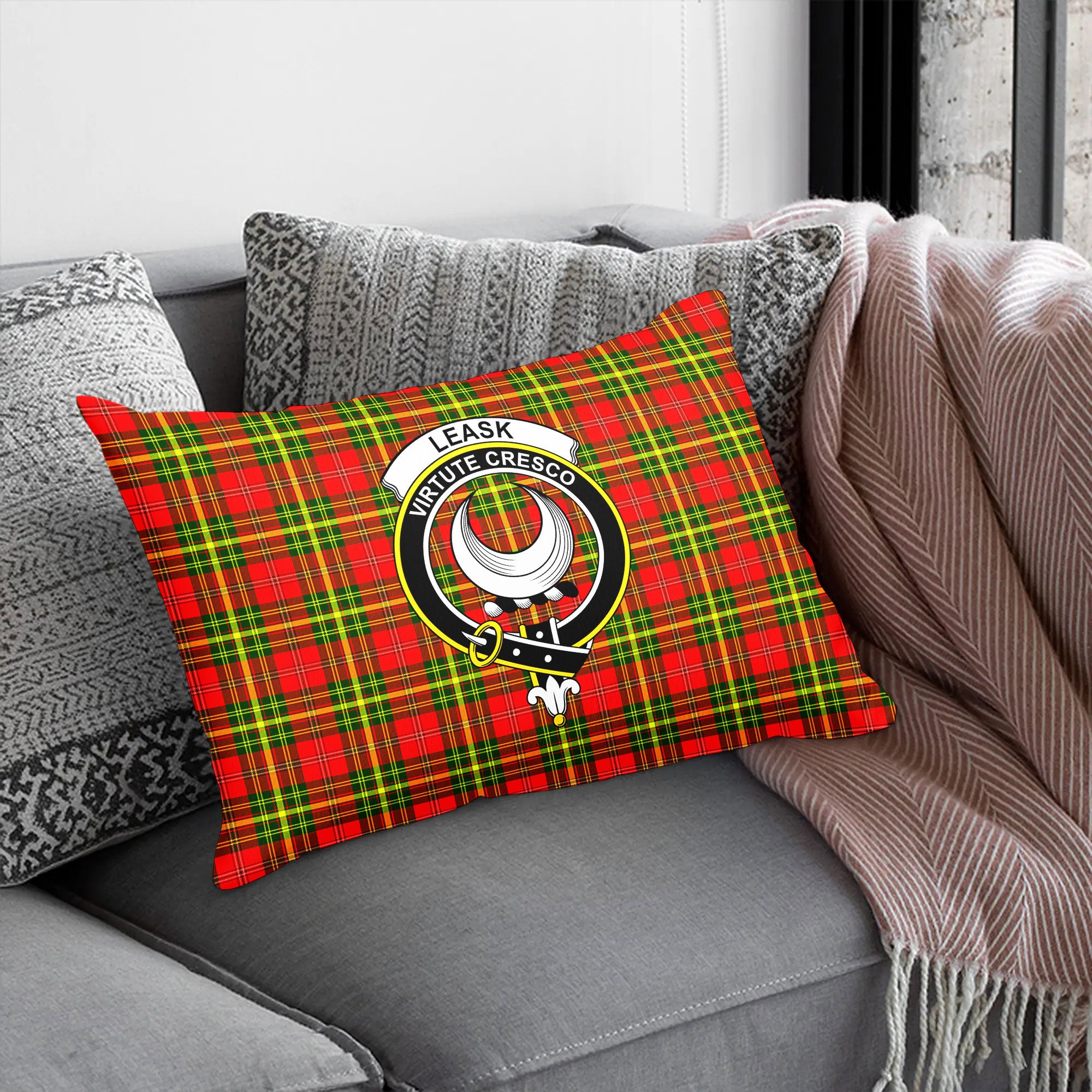 Leask Tartan Crest Pillow Cover