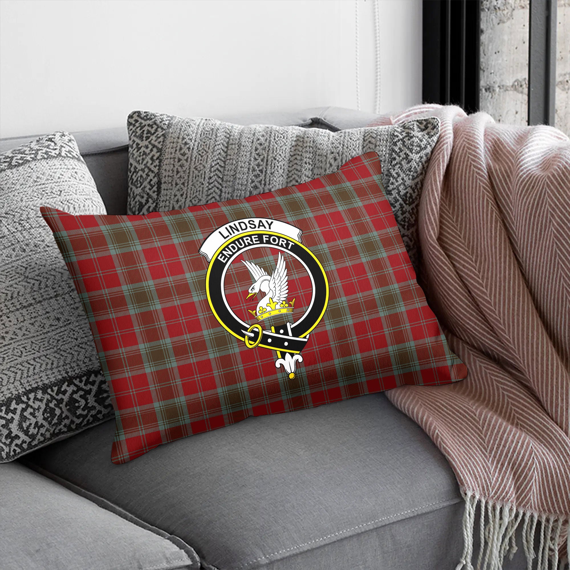 Lindsay Weathered Tartan Crest Pillow Cover