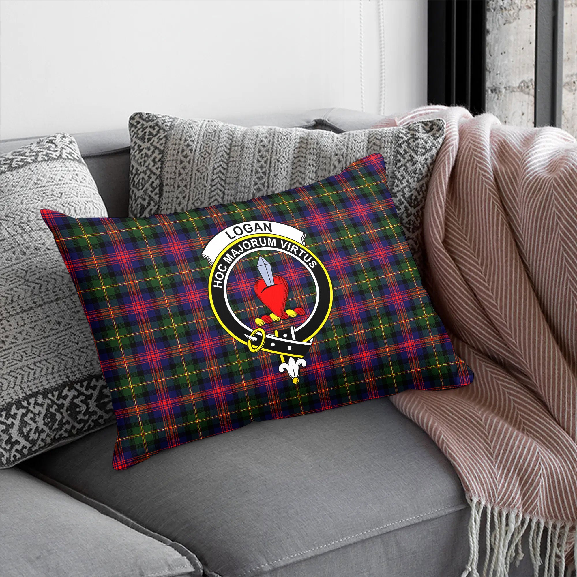 Logan Modern Tartan Crest Pillow Cover