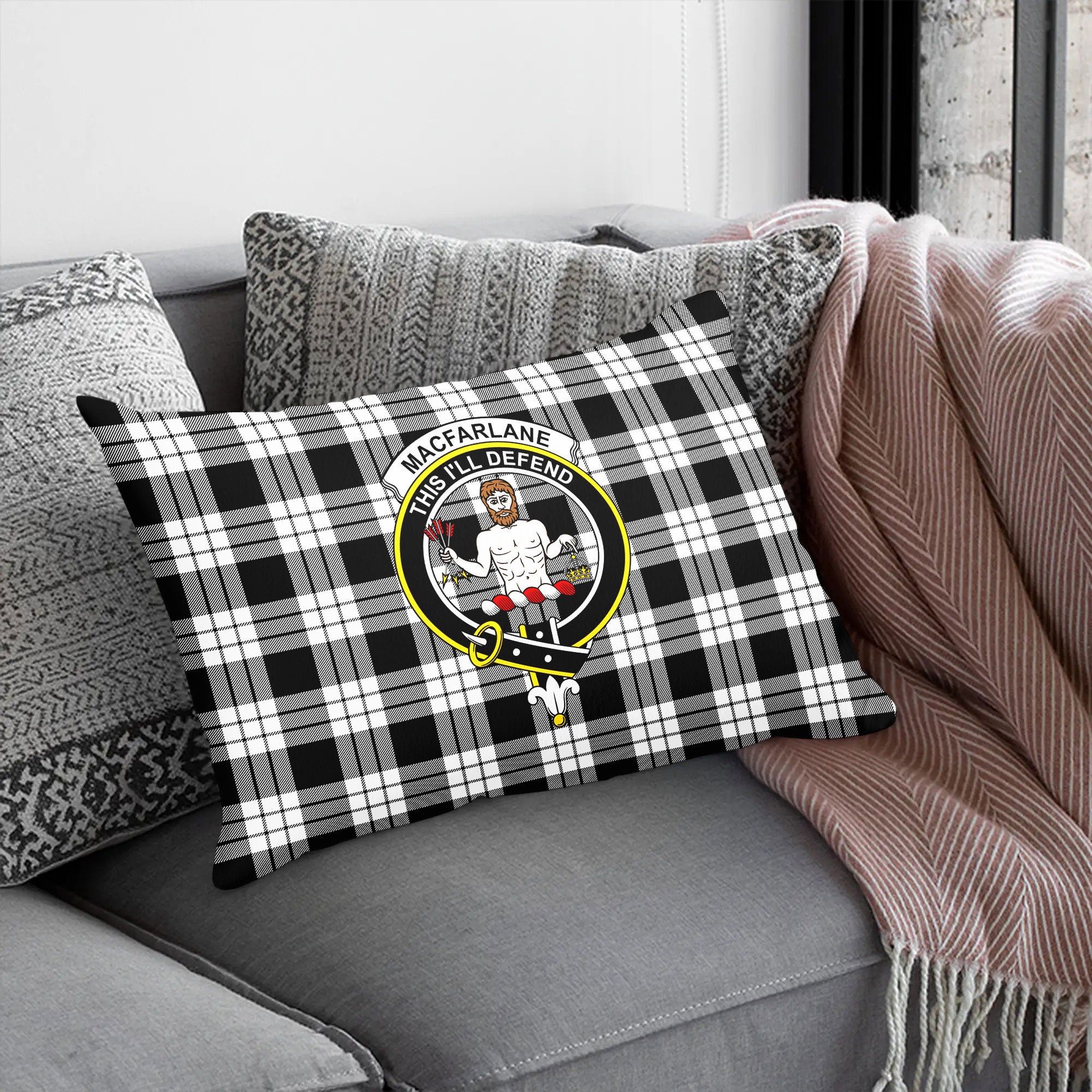 MacFarlane Black - White Tartan Crest Pillow Cover