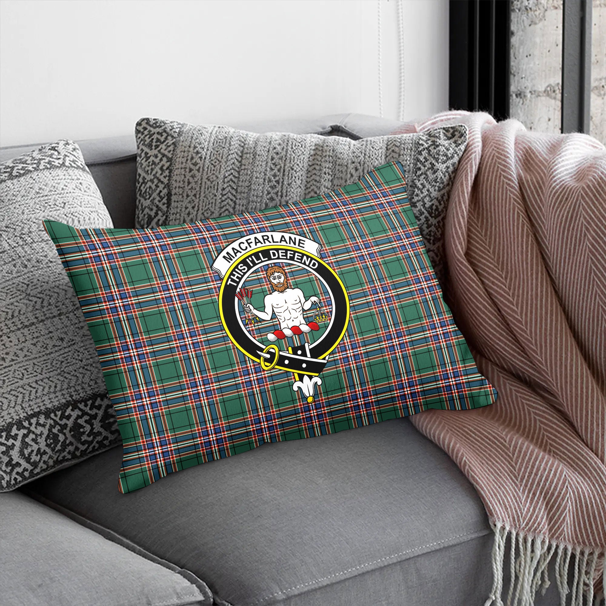 MacFarlane Hunting Ancient Tartan Crest Pillow Cover