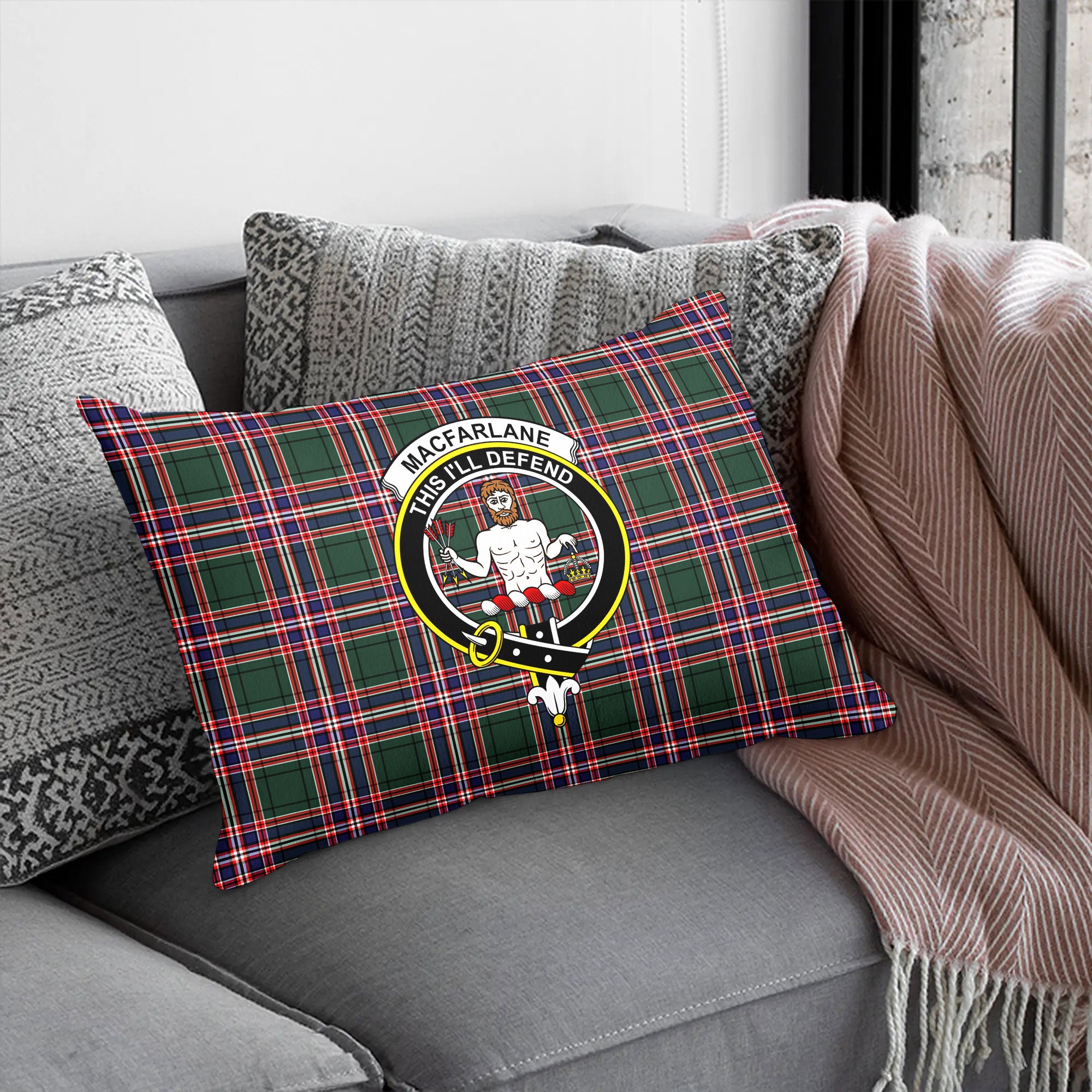 MacFarlane Hunting Modern Tartan Crest Pillow Cover