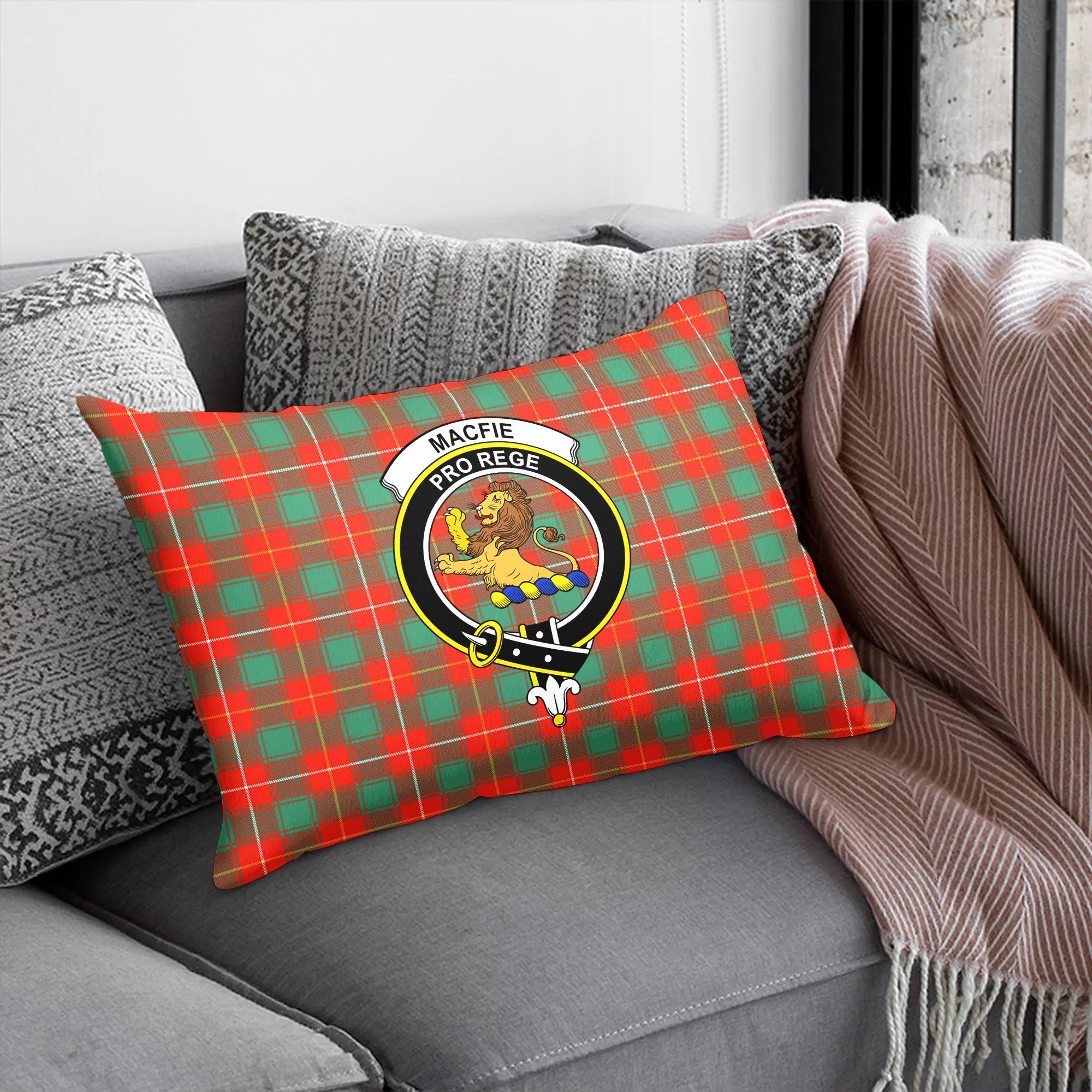 MacFie Ancient Tartan Crest Pillow Cover