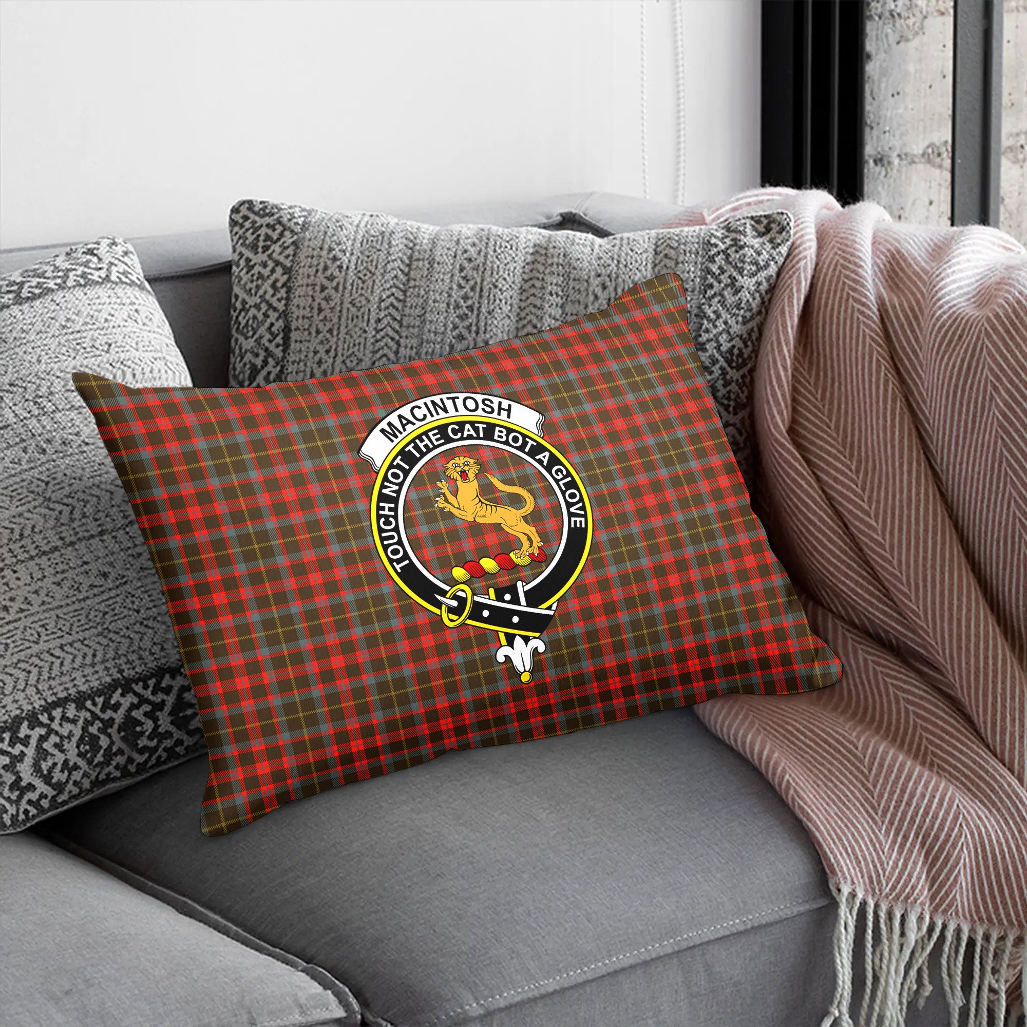 MacIntosh Hunting Weathered Tartan Crest Pillow Cover