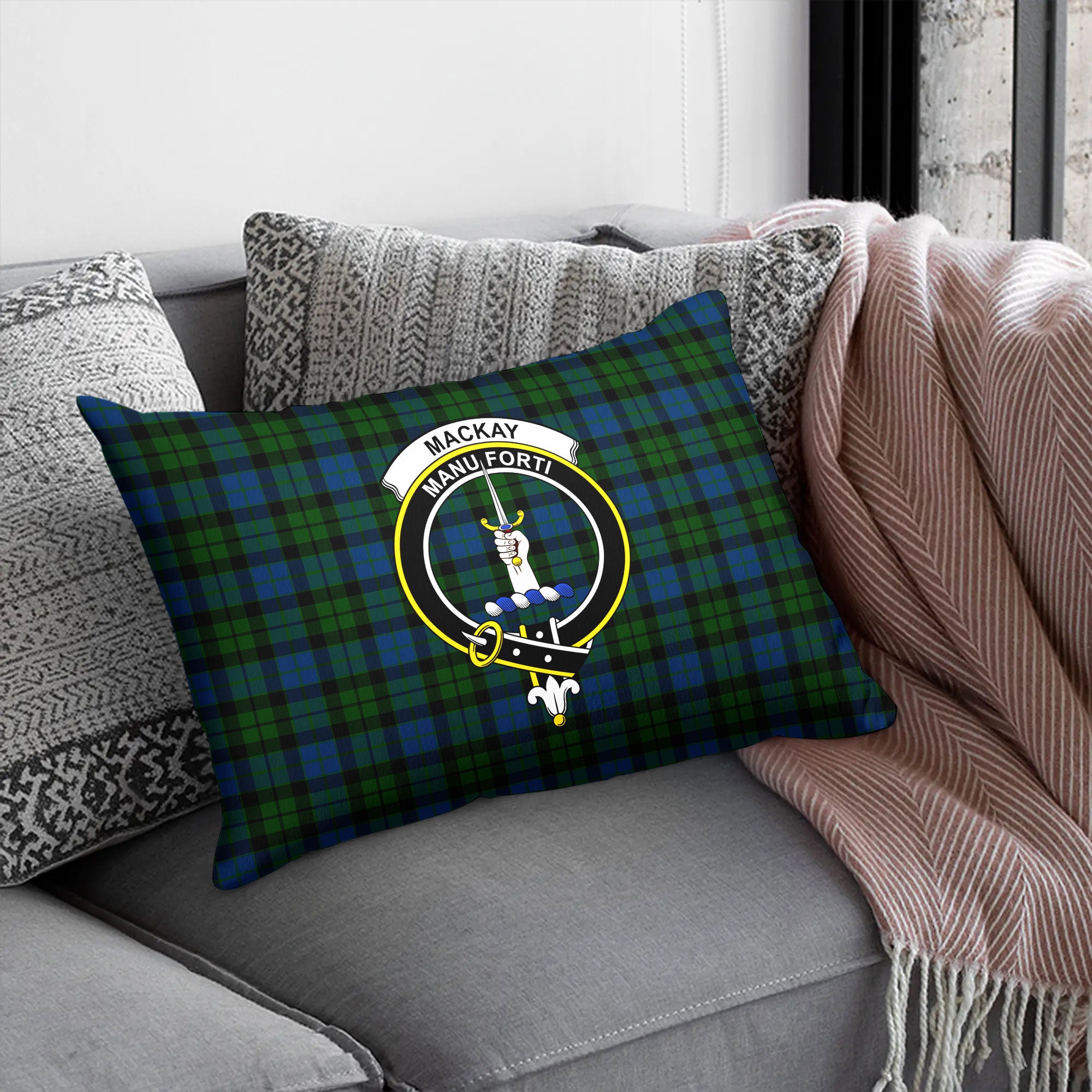 MacKay Modern Tartan Crest Pillow Cover