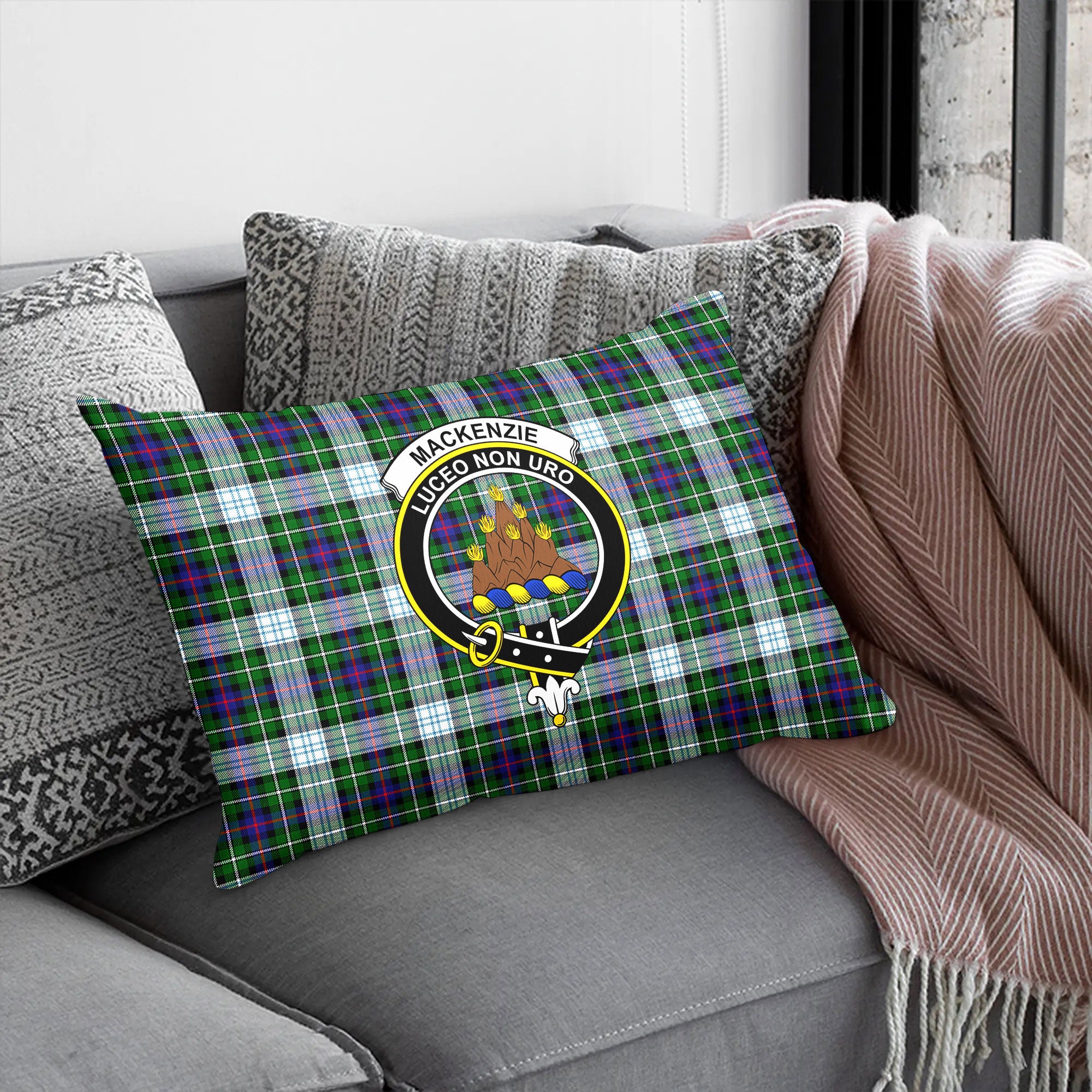 MacKenzie Dress Modern Tartan Crest Pillow Cover