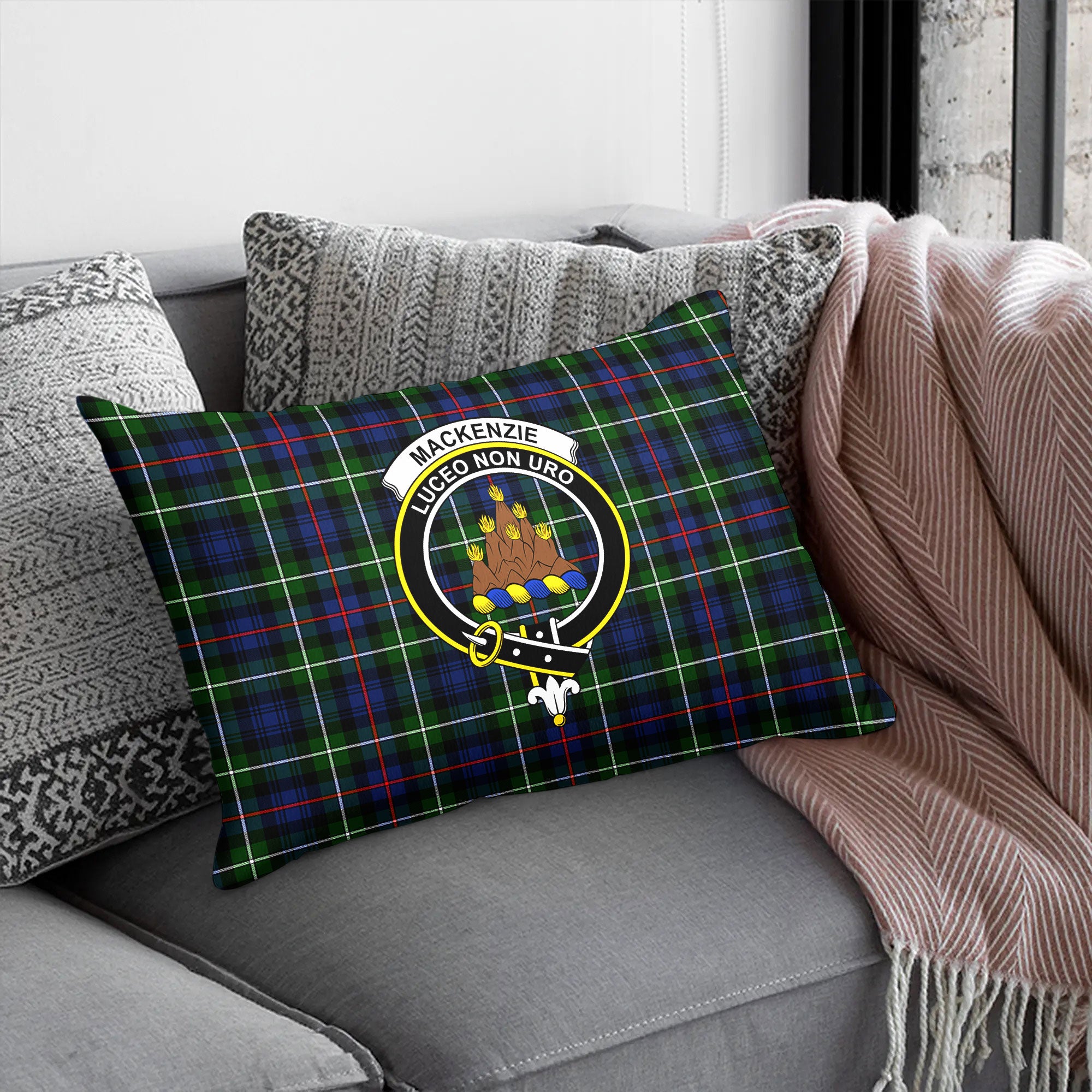 MacKenzie Modern Tartan Crest Pillow Cover