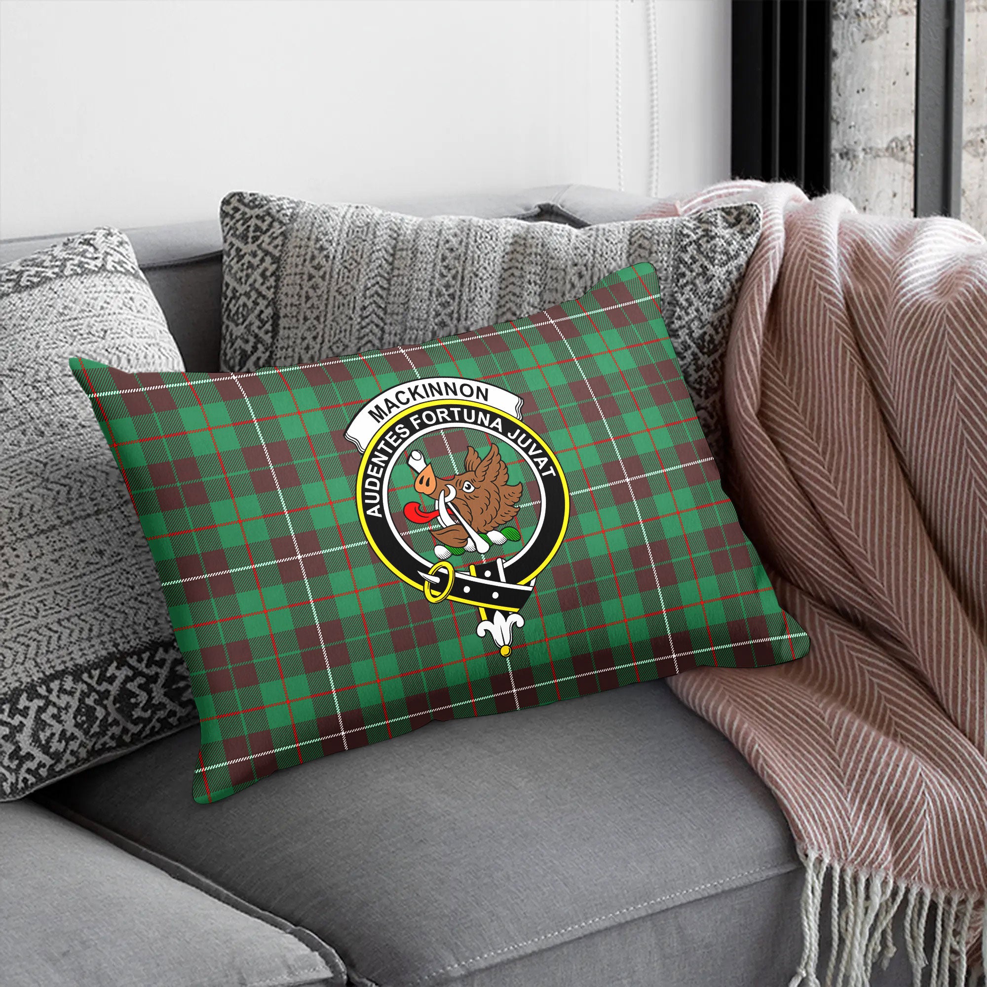 MacKinnon Hunting Ancient Tartan Crest Pillow Cover