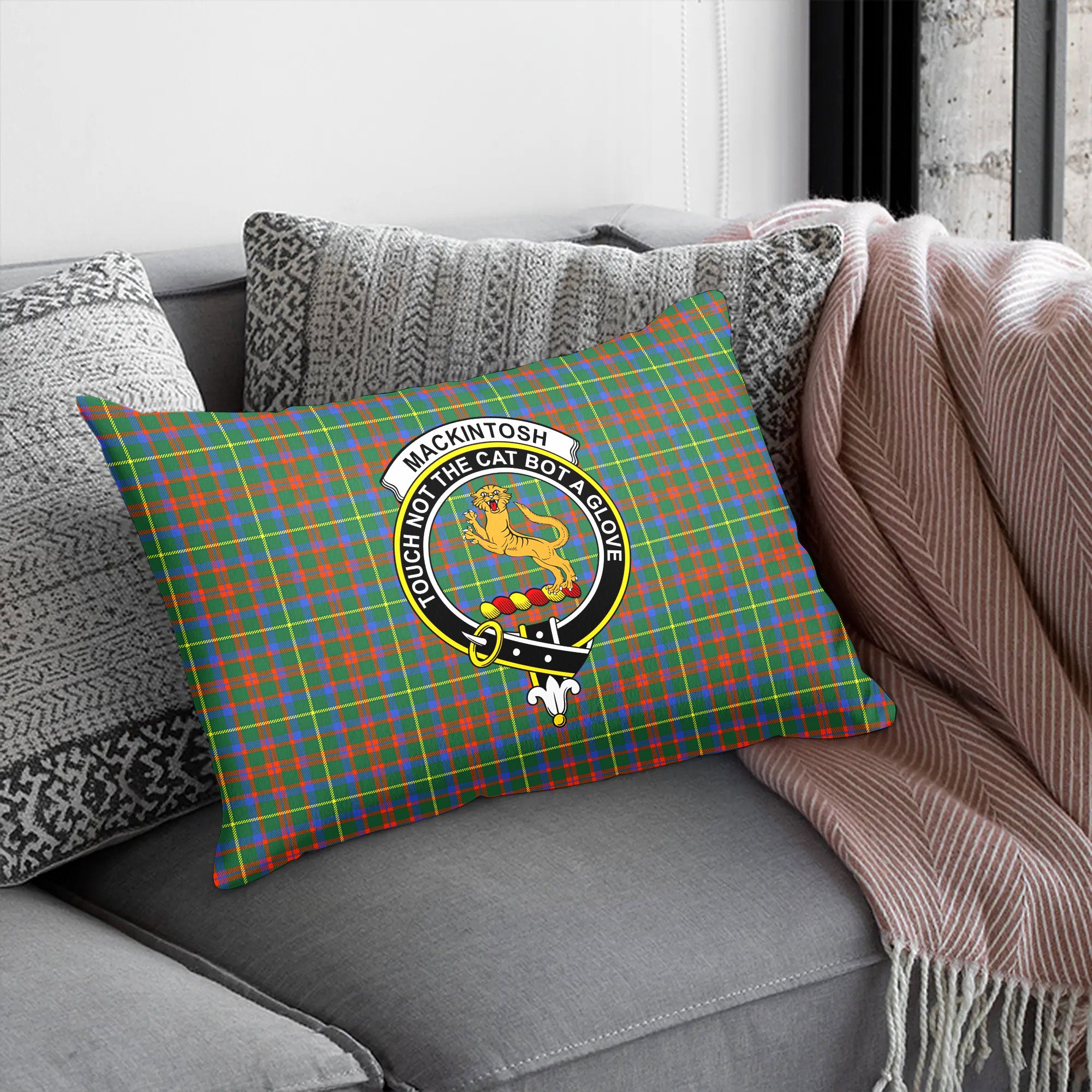 MacKintosh Hunting Ancient Tartan Crest Pillow Cover