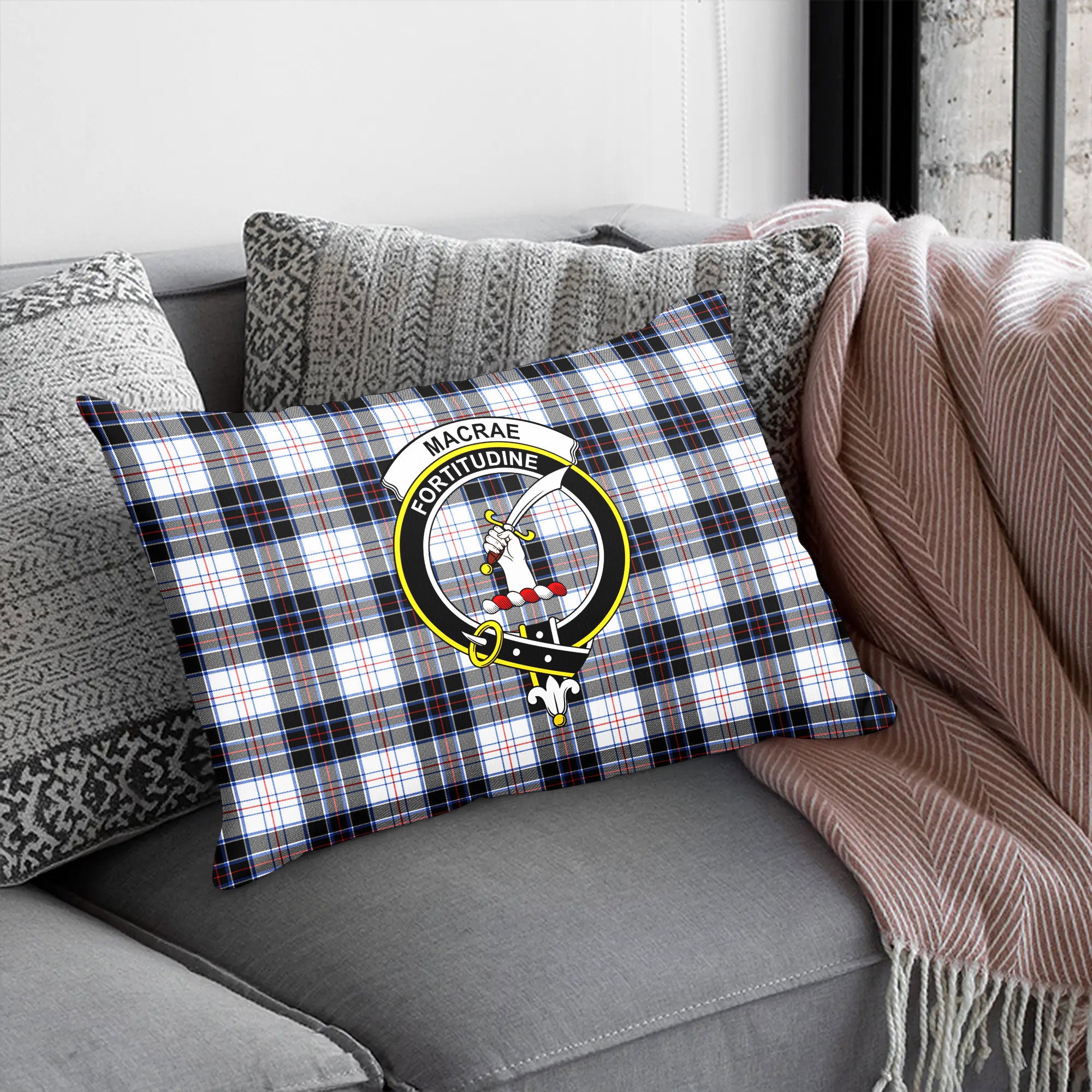 MacRae Dress Modern Tartan Crest Pillow Cover