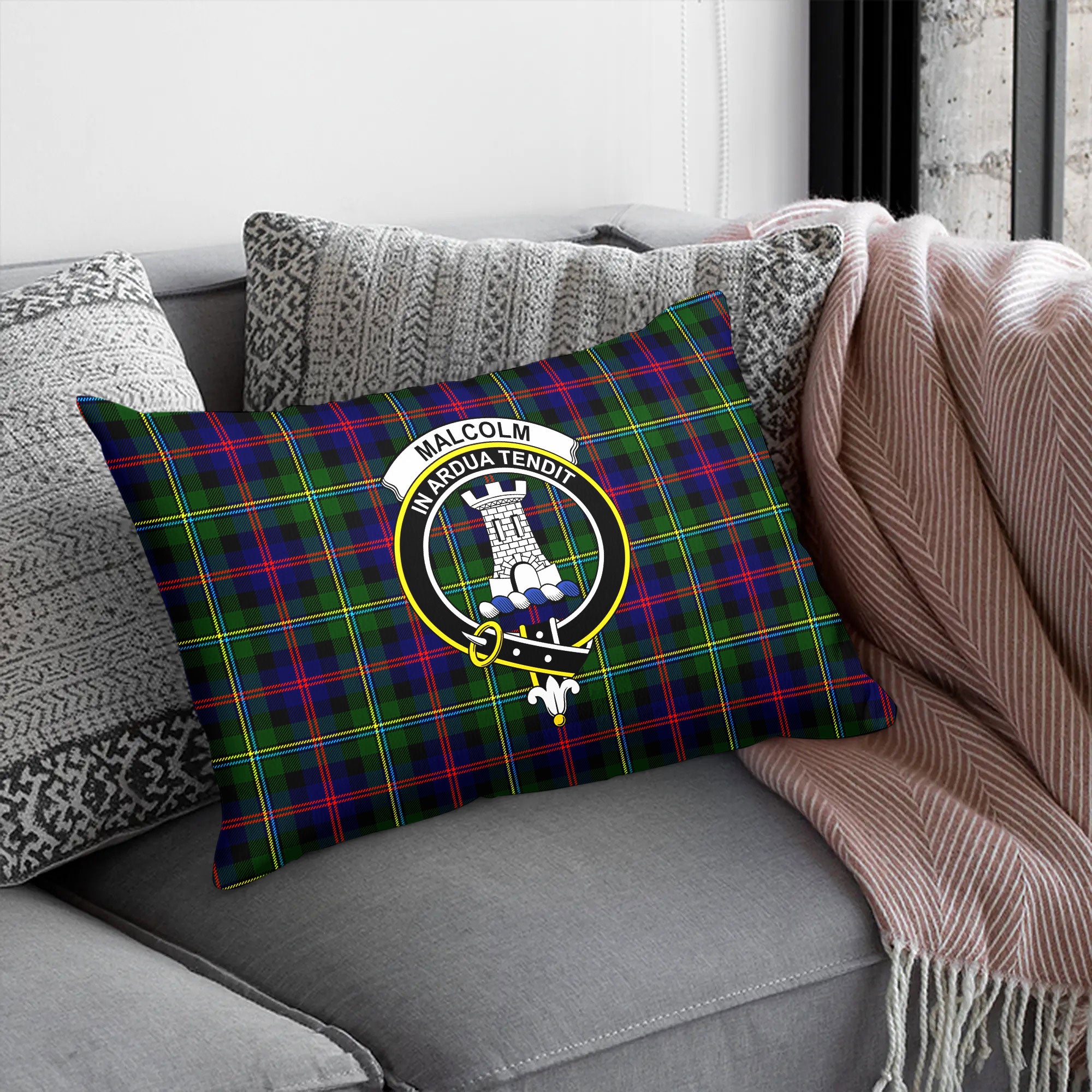 Malcolm (or MacCallum) Tartan Crest Pillow Cover