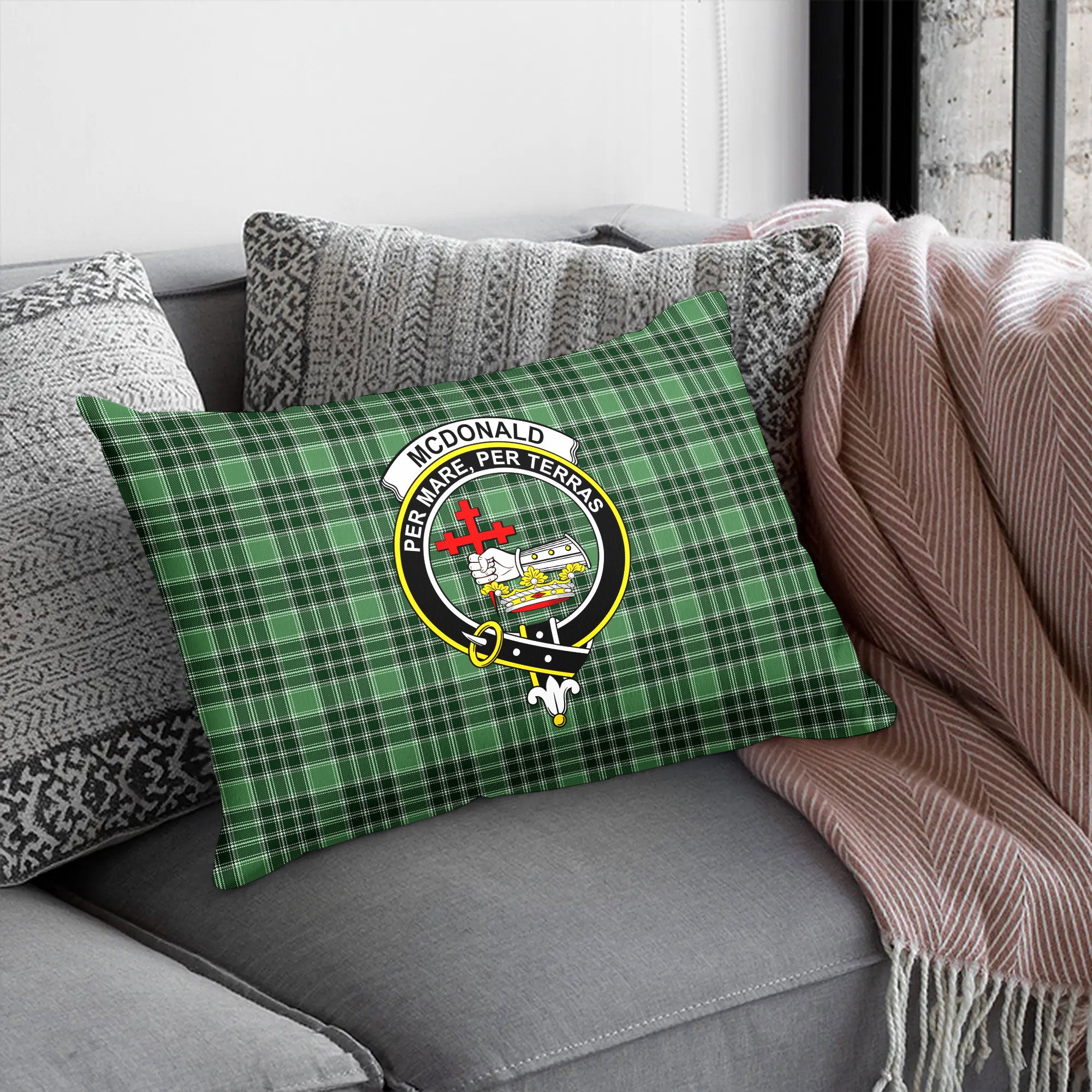 McDonald Lord of the Isles Hunting Tartan Crest Pillow Cover