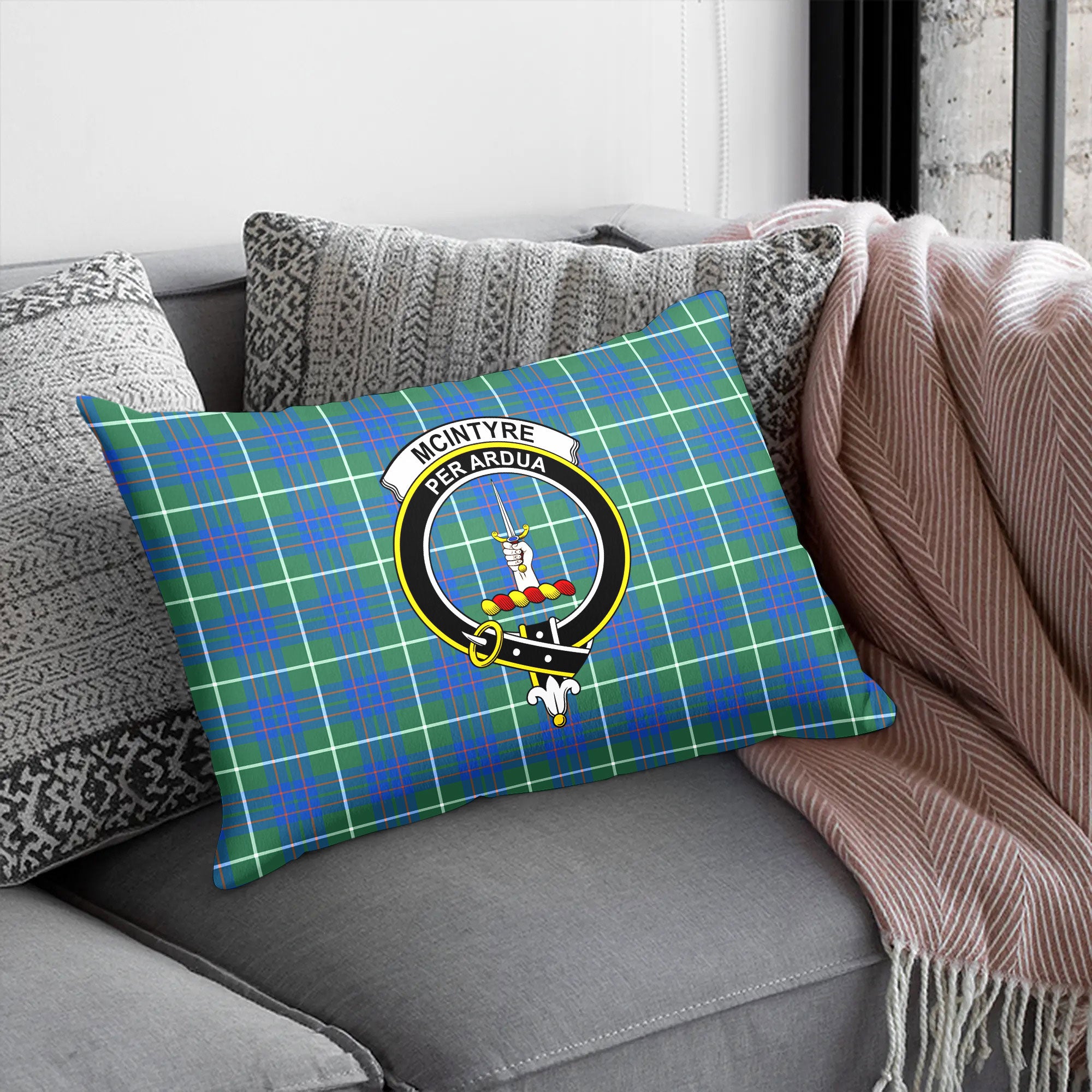 McIntyre Hunting Ancient Tartan Crest Pillow Cover