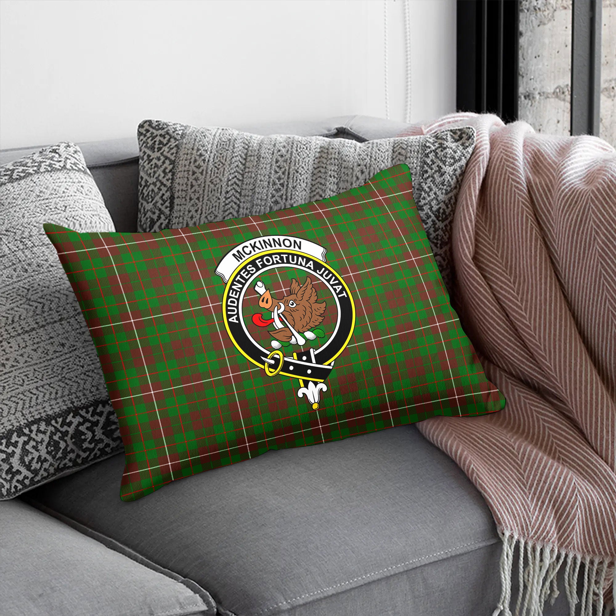 McKinnon Hunting Modern Tartan Crest Pillow Cover