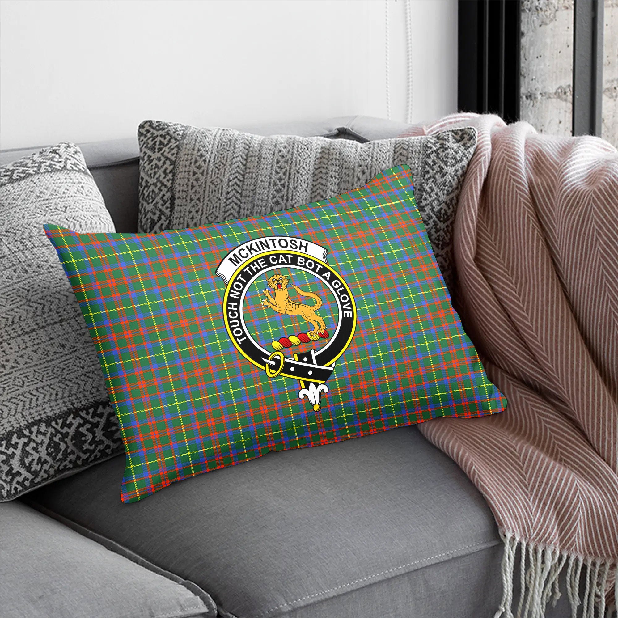 McKintosh Hunting Ancient Tartan Crest Pillow Cover