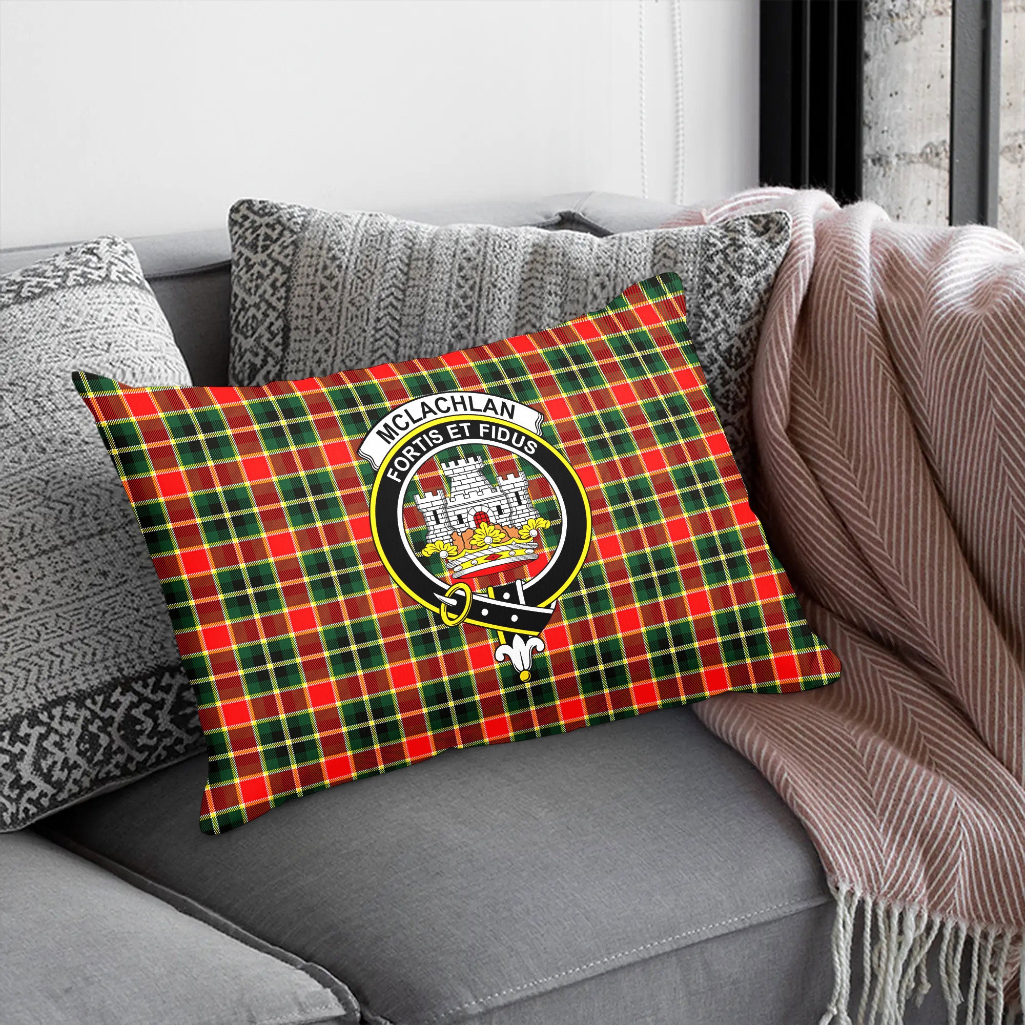 McLachlan Hunting Modern Tartan Crest Pillow Cover