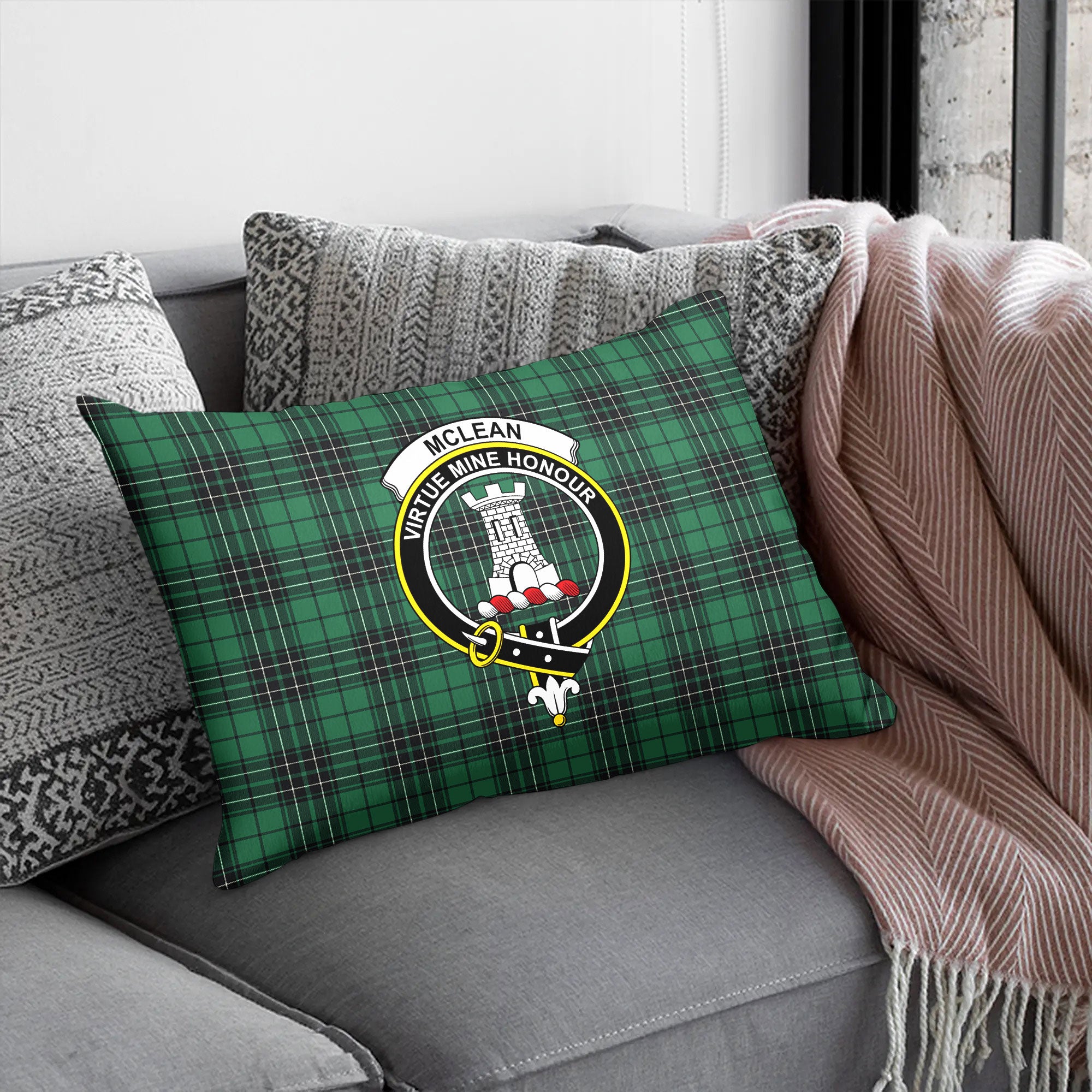 McLean Hunting Ancient Tartan Crest Pillow Cover